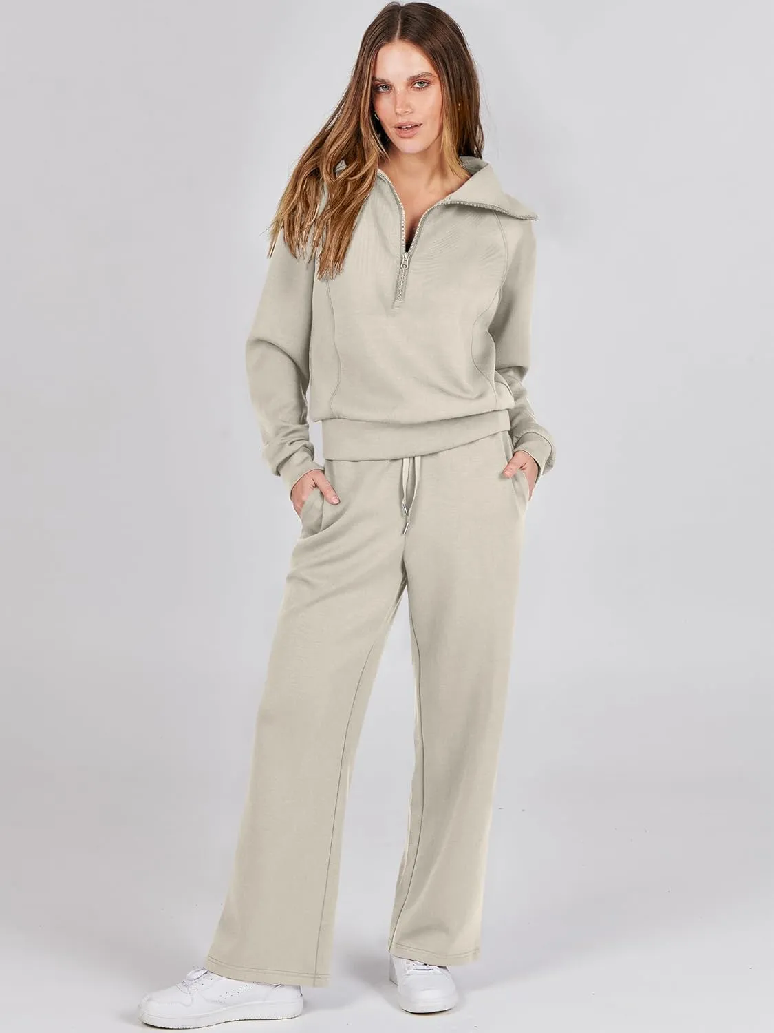 ANRABESS Women 2 Piece Outfits Sweatsuit Oversized Sweatshirt Sweatpants Tracksuit Sweat Lounge Matching Set 2025 Fall Trendy