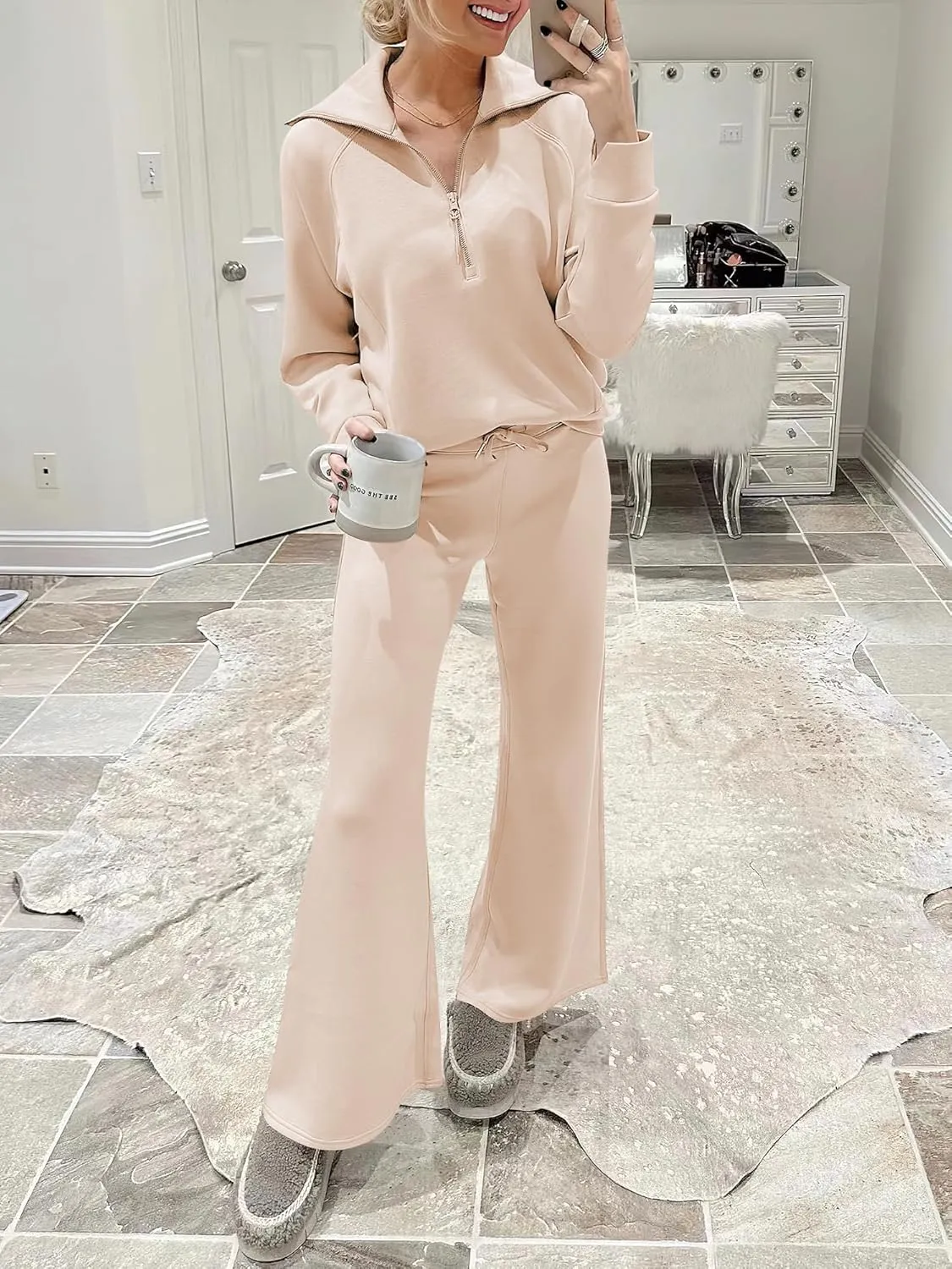ANRABESS Women 2 Piece Outfits Sweatsuit Oversized Sweatshirt Sweatpants Tracksuit Sweat Lounge Matching Set 2025 Fall Trendy