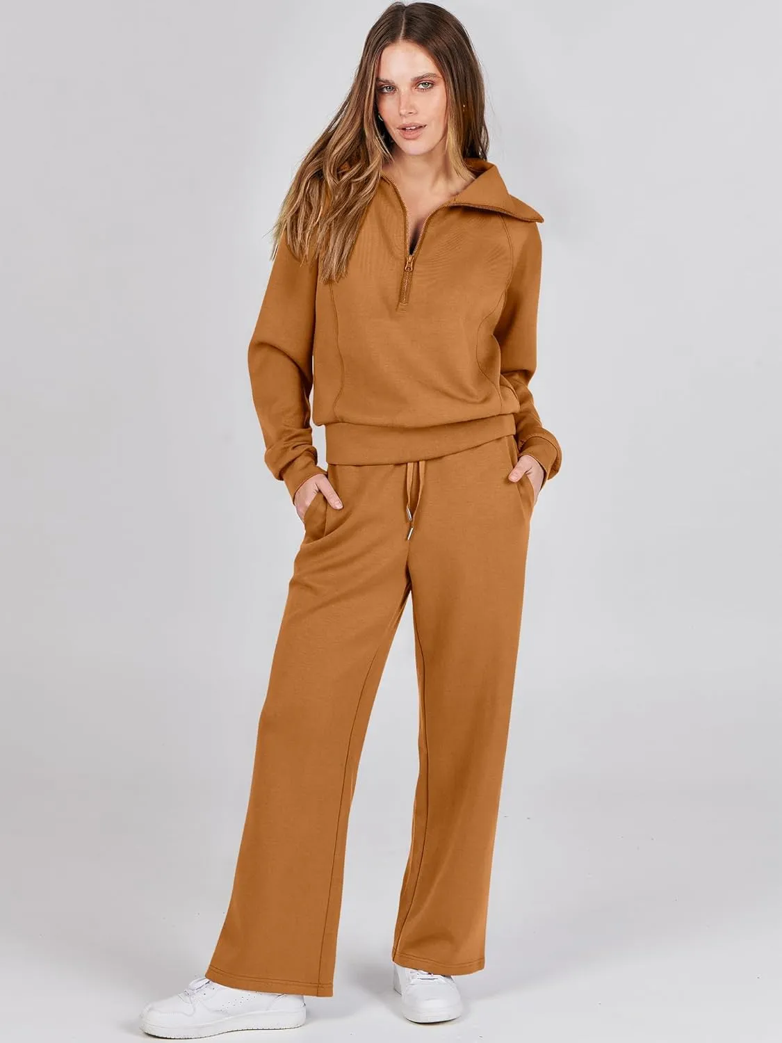 ANRABESS Women 2 Piece Outfits Sweatsuit Oversized Sweatshirt Sweatpants Tracksuit Sweat Lounge Matching Set 2025 Fall Trendy