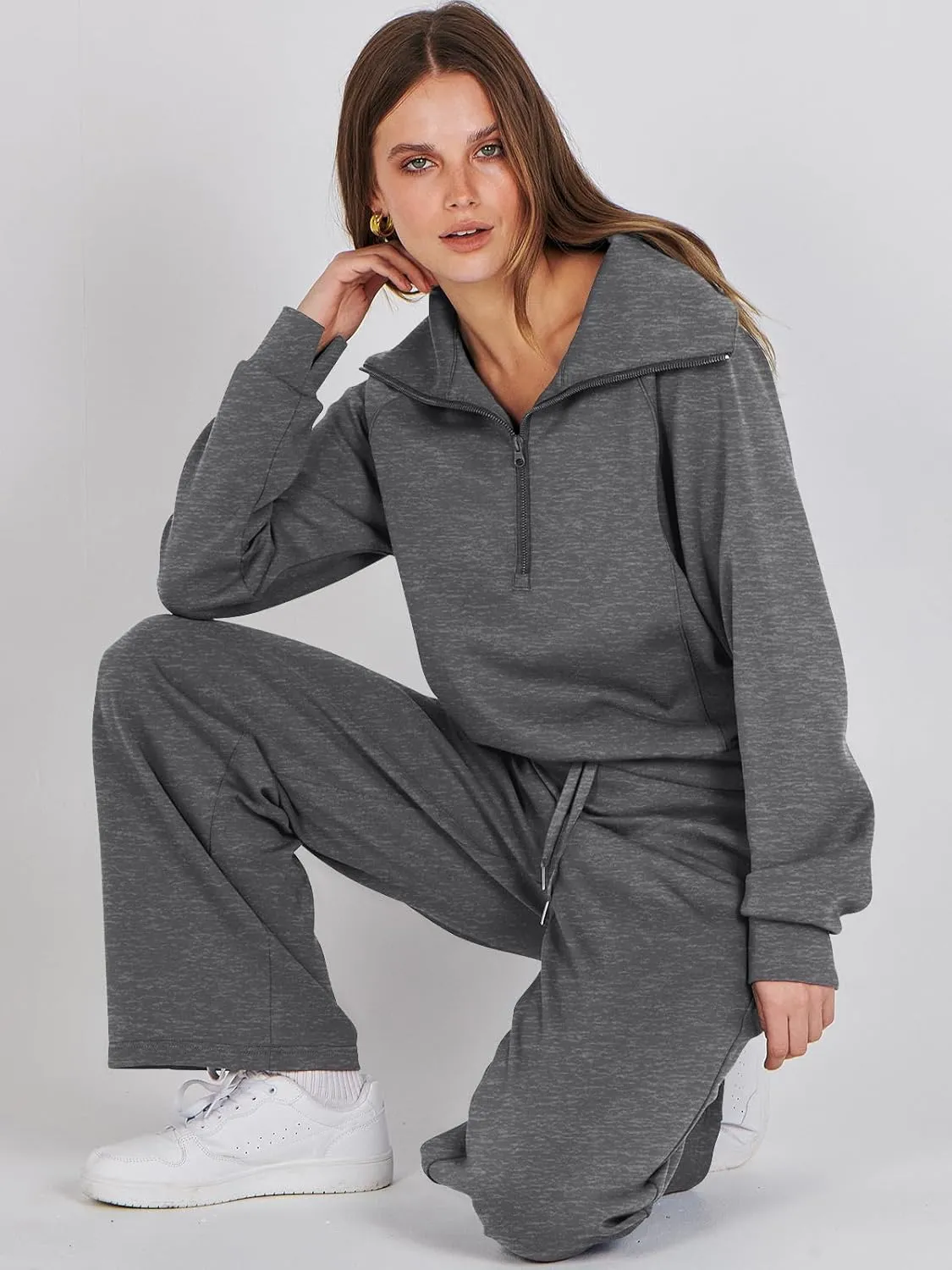 ANRABESS Women 2 Piece Outfits Sweatsuit Oversized Sweatshirt Sweatpants Tracksuit Sweat Lounge Matching Set 2025 Fall Trendy