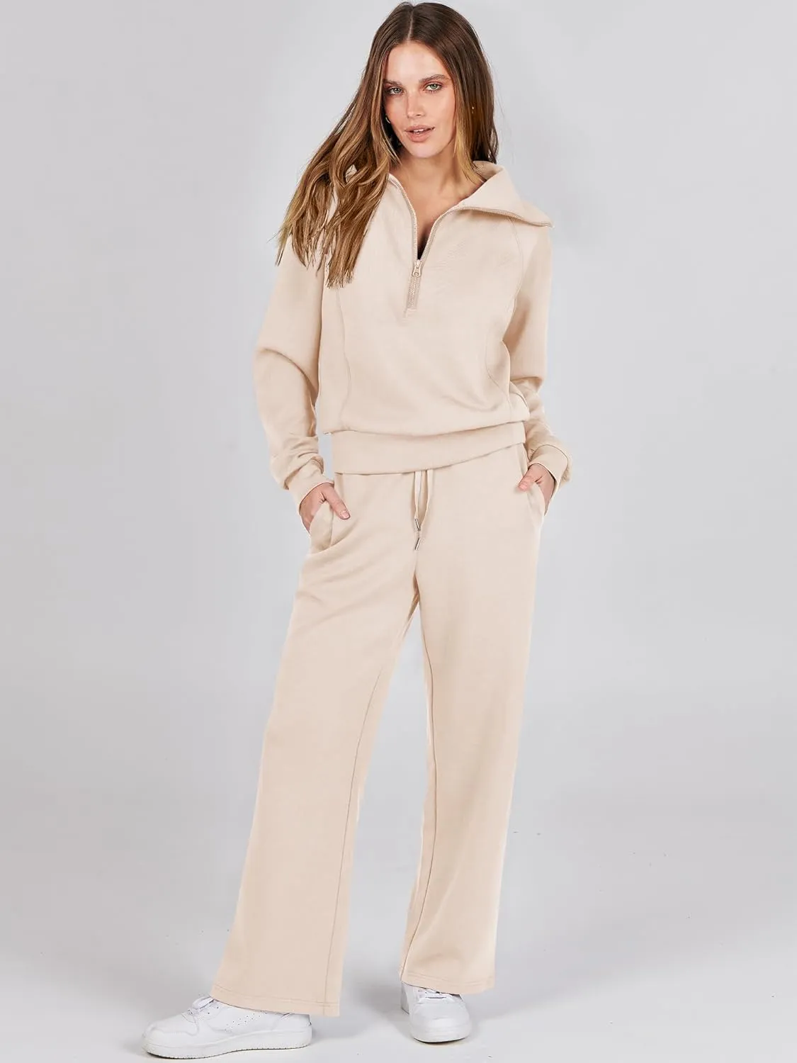 ANRABESS Women 2 Piece Outfits Sweatsuit Oversized Sweatshirt Sweatpants Tracksuit Sweat Lounge Matching Set 2025 Fall Trendy