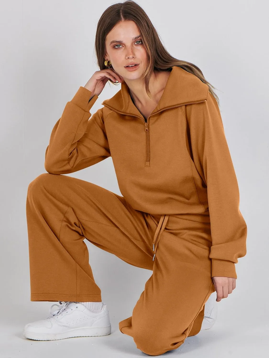 ANRABESS Women 2 Piece Outfits Sweatsuit Oversized Sweatshirt Sweatpants Tracksuit Sweat Lounge Matching Set 2025 Fall Trendy