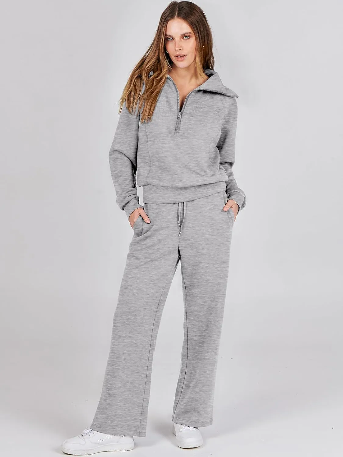 ANRABESS Women 2 Piece Outfits Sweatsuit Oversized Sweatshirt Sweatpants Tracksuit Sweat Lounge Matching Set 2025 Fall Trendy