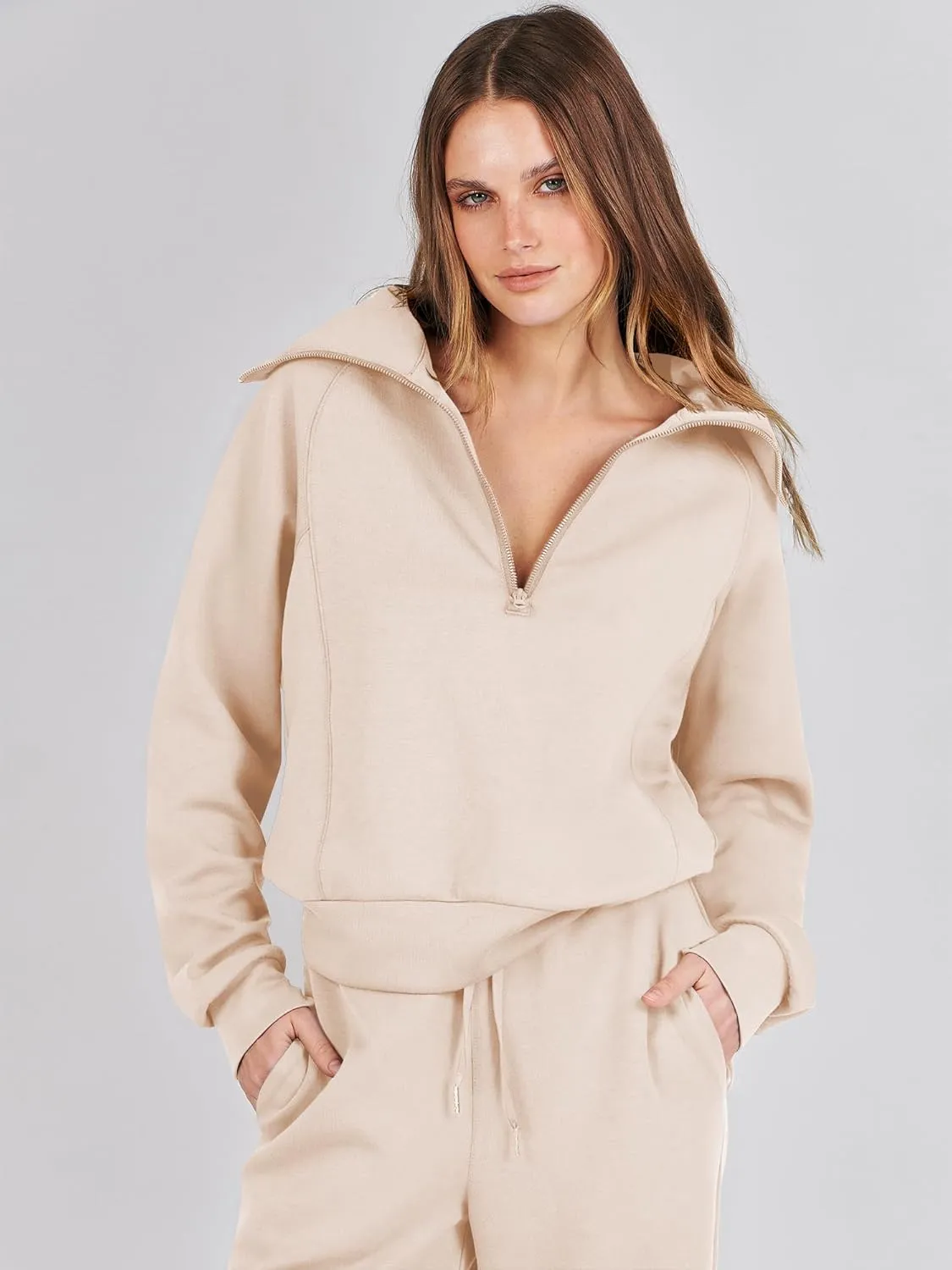 ANRABESS Women 2 Piece Outfits Sweatsuit Oversized Sweatshirt Sweatpants Tracksuit Sweat Lounge Matching Set 2025 Fall Trendy
