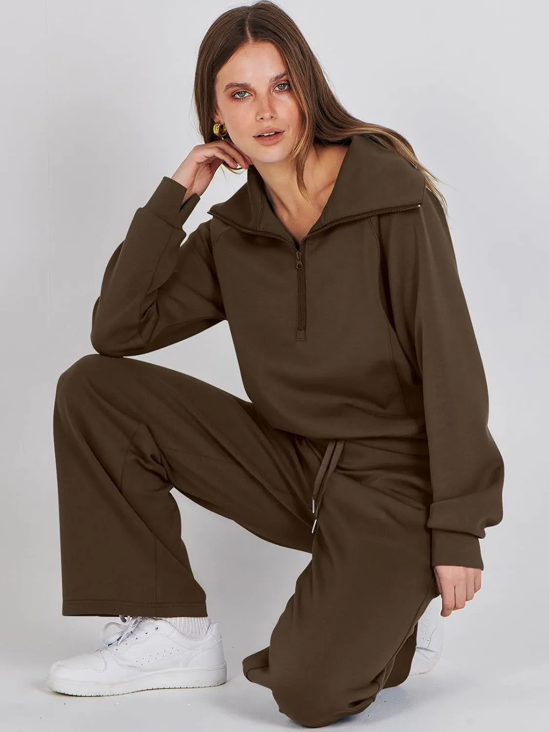 ANRABESS Women 2 Piece Outfits Sweatsuit Oversized Sweatshirt Sweatpants Tracksuit Sweat Lounge Matching Set 2025 Fall Trendy
