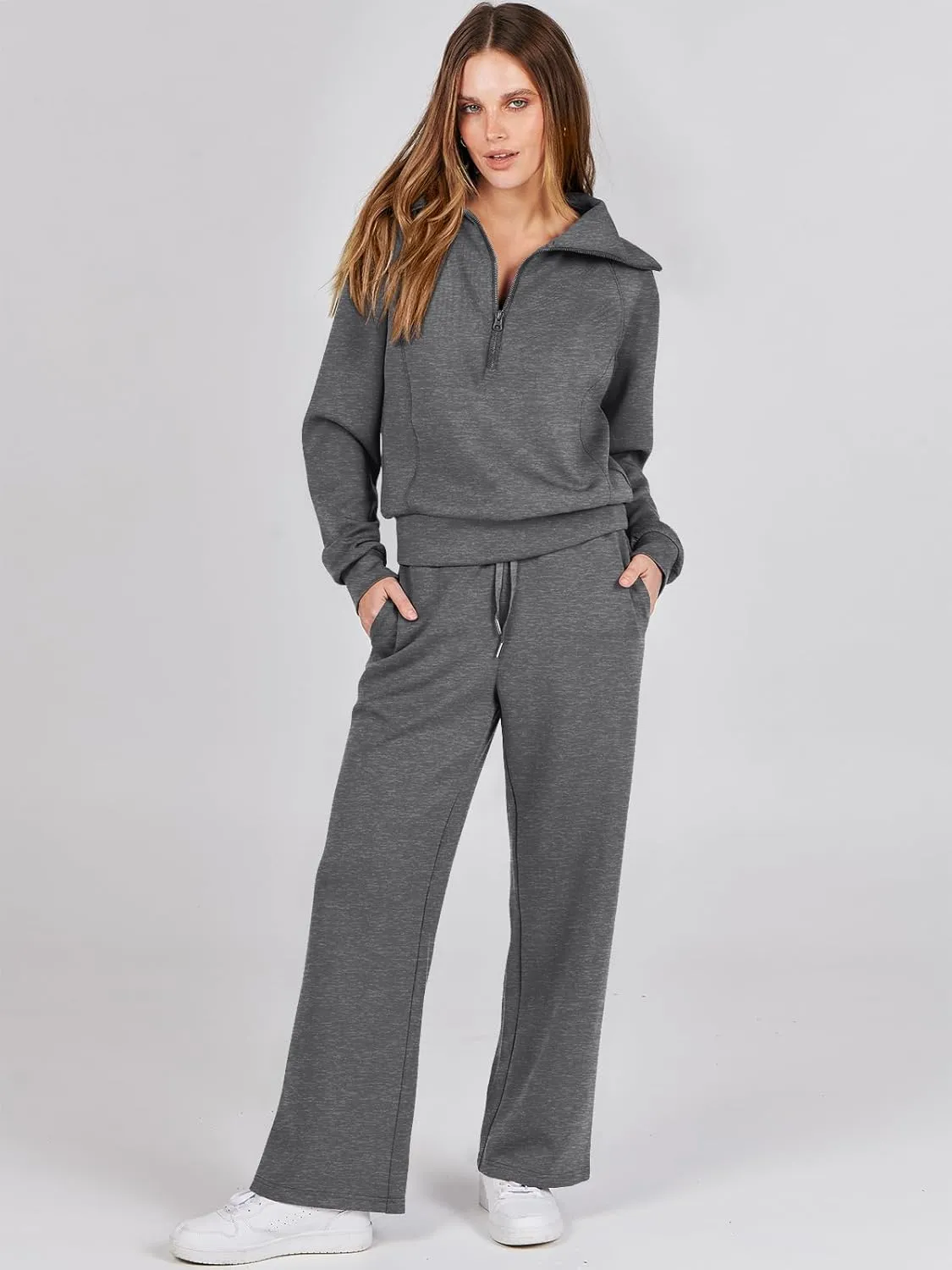 ANRABESS Women 2 Piece Outfits Sweatsuit Oversized Sweatshirt Sweatpants Tracksuit Sweat Lounge Matching Set 2025 Fall Trendy