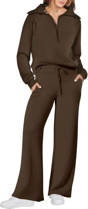 ANRABESS Women 2 Piece Outfits Sweatsuit Oversized Sweatshirt Sweatpants Tracksuit Sweat Lounge Matching Set 2025 Fall Trendy