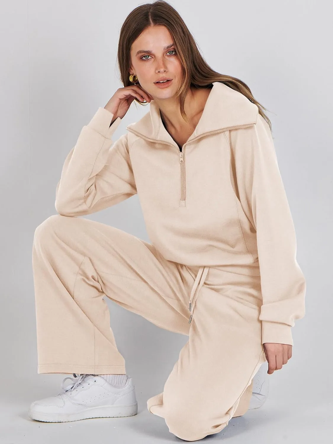 ANRABESS Women 2 Piece Outfits Sweatsuit Oversized Sweatshirt Sweatpants Tracksuit Sweat Lounge Matching Set 2025 Fall Trendy