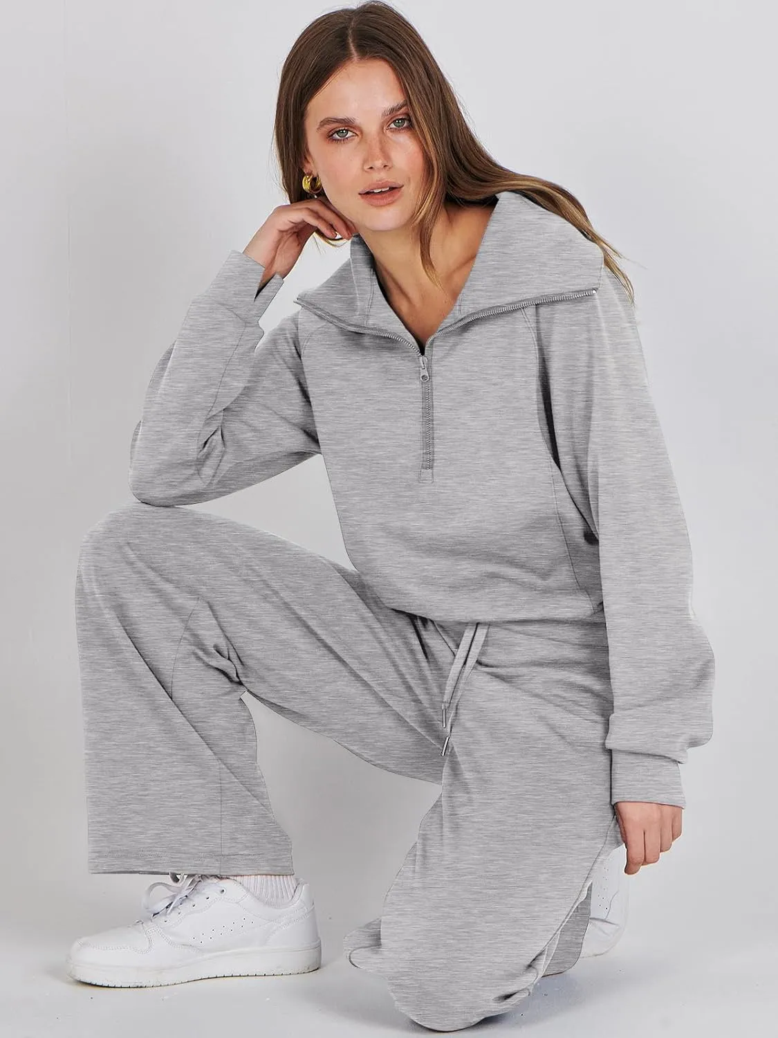 ANRABESS Women 2 Piece Outfits Sweatsuit Oversized Sweatshirt Sweatpants Tracksuit Sweat Lounge Matching Set 2025 Fall Trendy