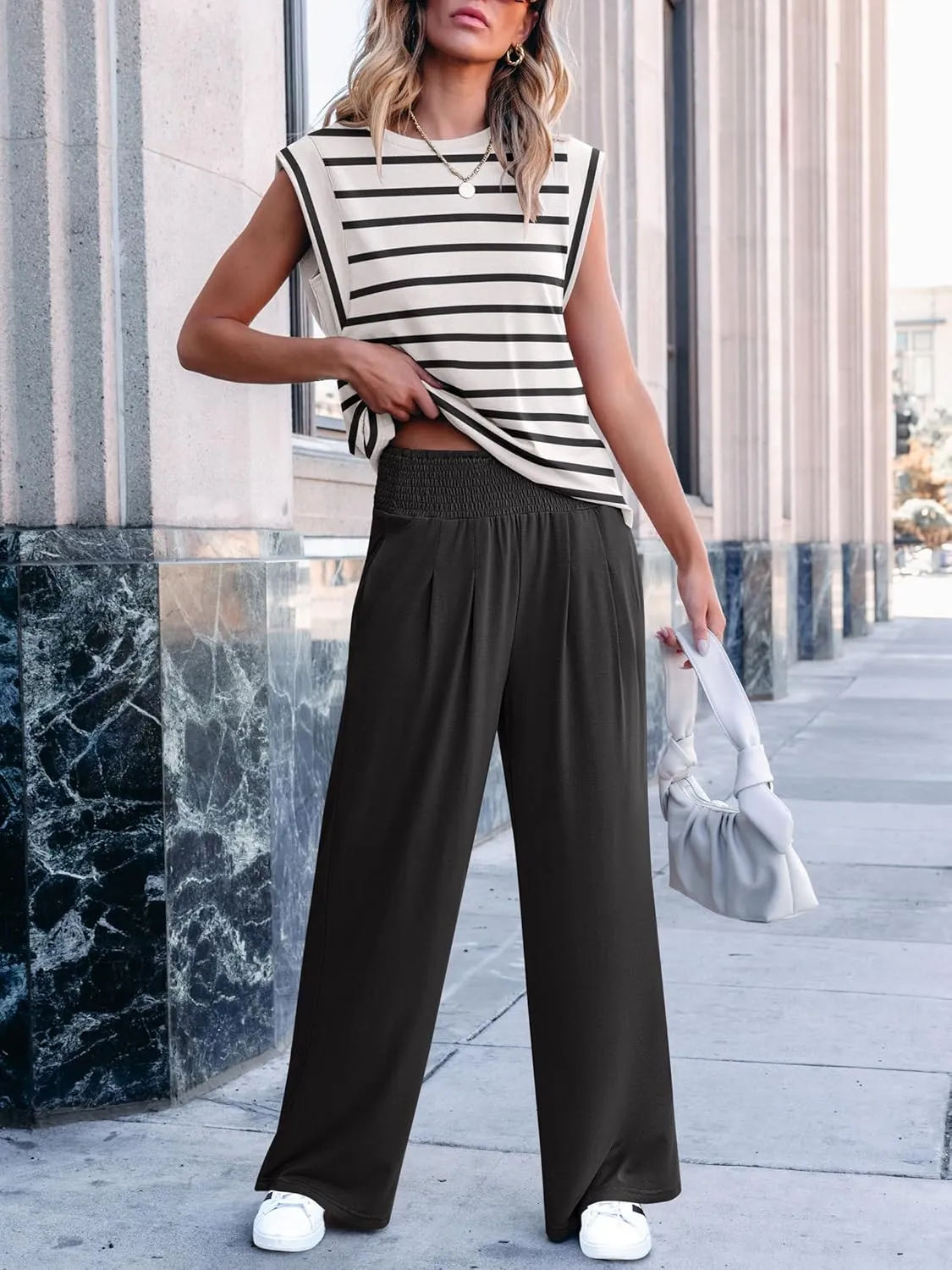 ANRABESS Women 2 Piece Outfits Tank Top & Palazzo Pants 2025 Summer Lounge Matching Sets Travel Vacation Beach Clothing