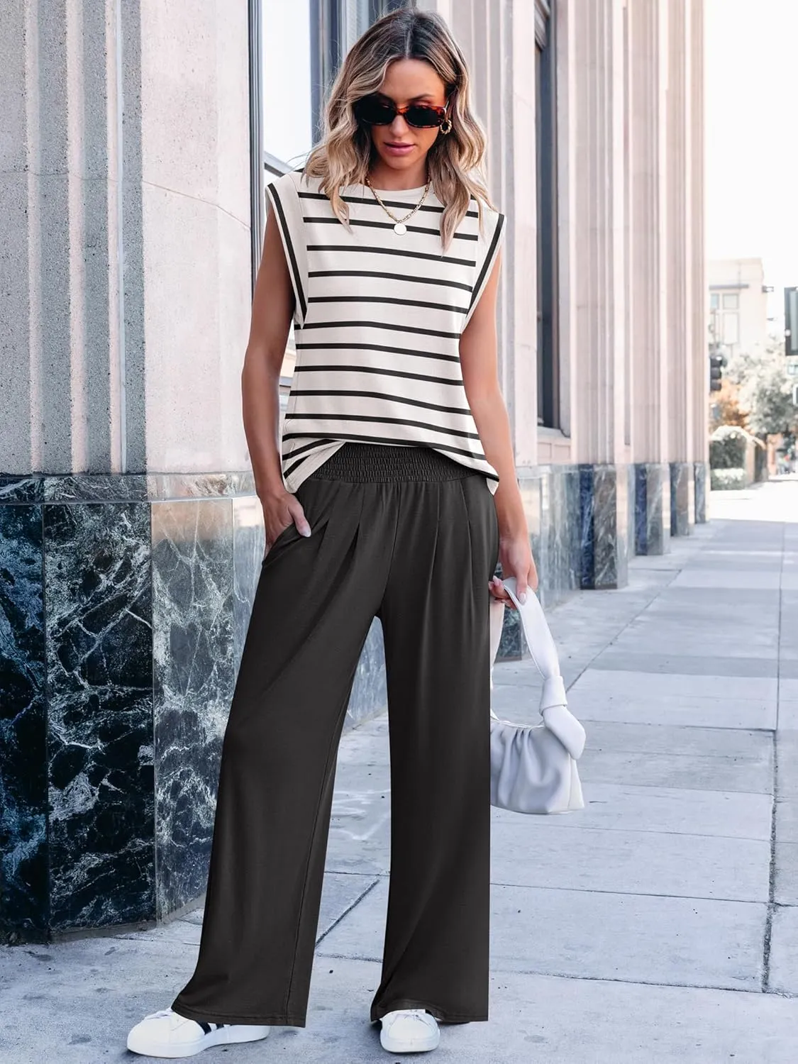 ANRABESS Women 2 Piece Outfits Tank Top & Palazzo Pants 2025 Summer Lounge Matching Sets Travel Vacation Beach Clothing