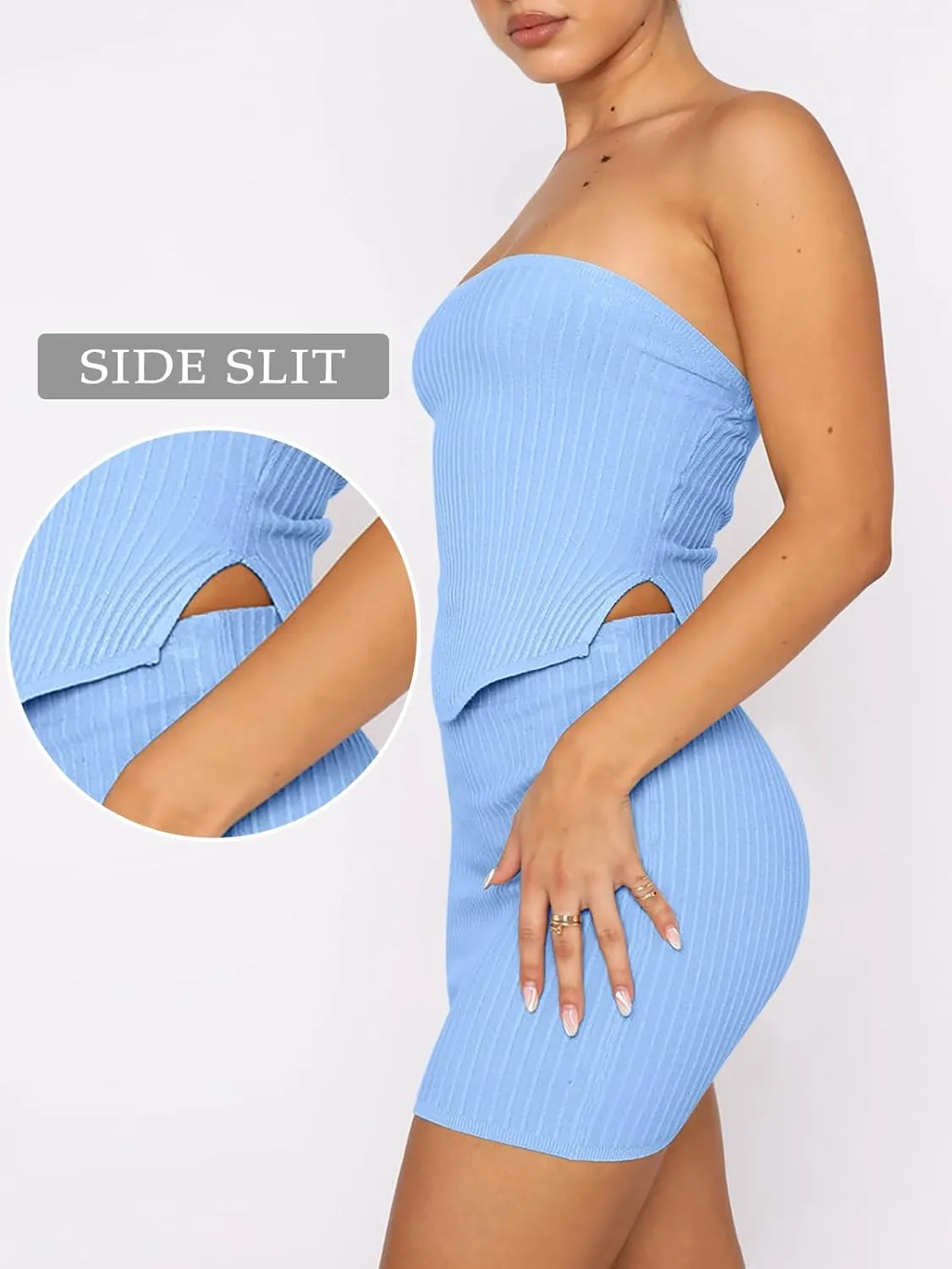 ANRABESS Women 2 Piece Skirt Sets Summer Strapless Crop Top Matching Bodycon Sexy Going Out Mini Club Dress Outfit Clothes