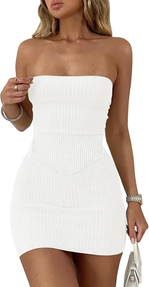 ANRABESS Women 2 Piece Skirt Sets Summer Strapless Crop Top Matching Bodycon Sexy Going Out Mini Club Dress Outfit Clothes