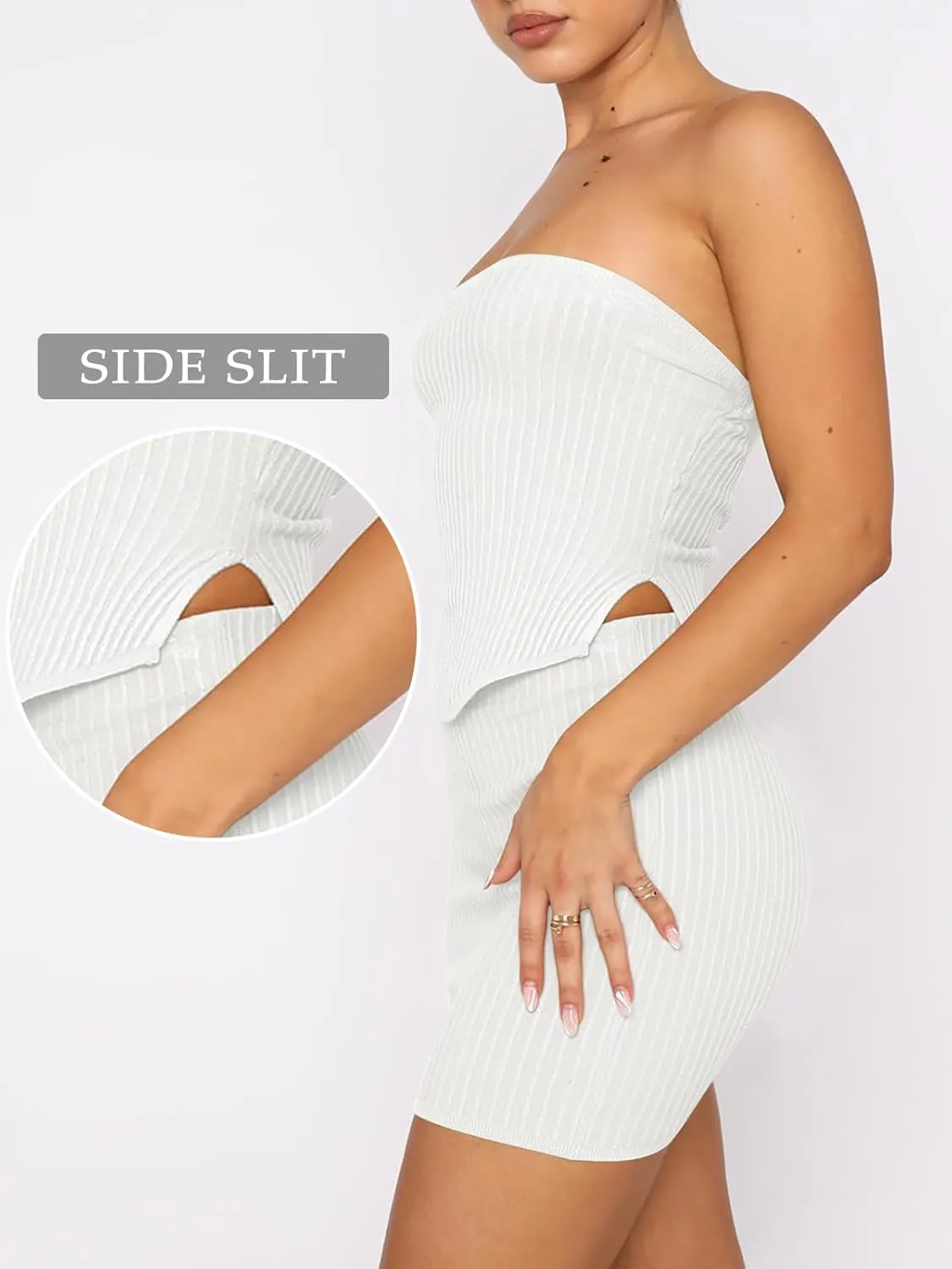 ANRABESS Women 2 Piece Skirt Sets Summer Strapless Crop Top Matching Bodycon Sexy Going Out Mini Club Dress Outfit Clothes