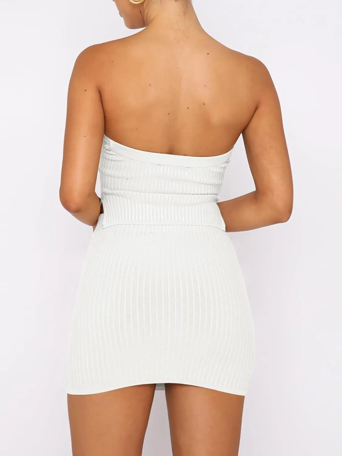 ANRABESS Women 2 Piece Skirt Sets Summer Strapless Crop Top Matching Bodycon Sexy Going Out Mini Club Dress Outfit Clothes