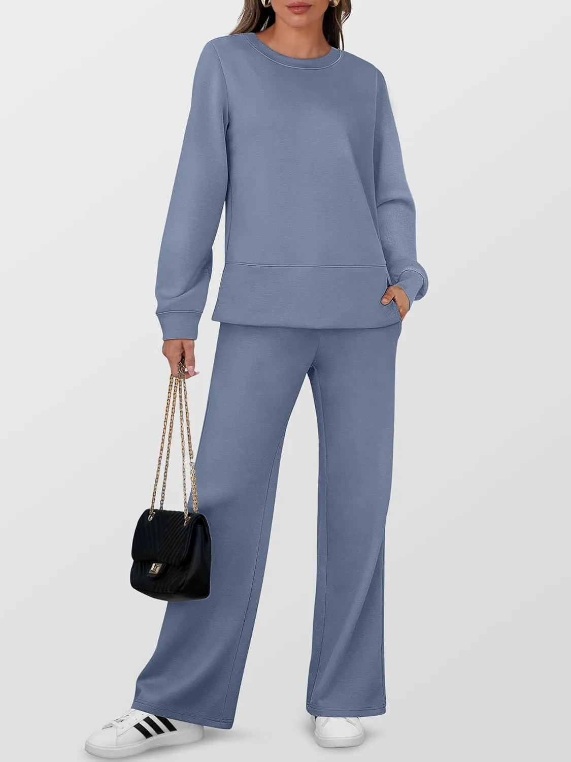 ANRABESS Women's 2 Piece Lounge Sets Casual Travel Outfits Wide Leg Tracksuit Sweatsuits Matching Set 2025 Fall Clothes