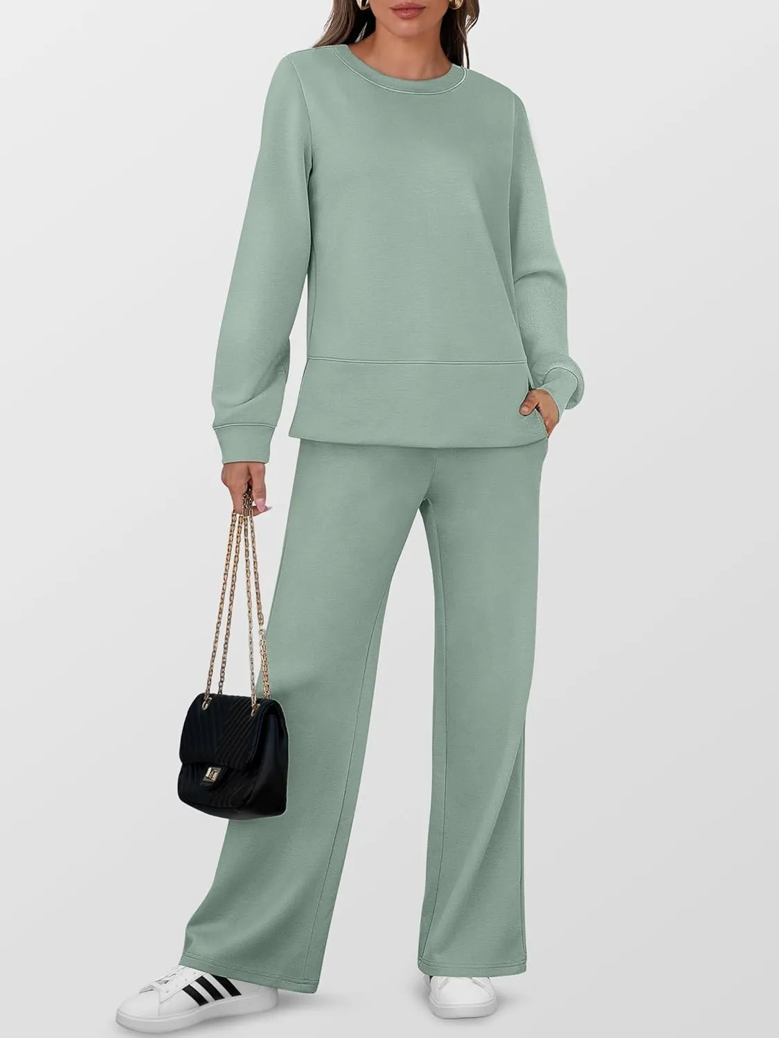 ANRABESS Women's 2 Piece Lounge Sets Casual Travel Outfits Wide Leg Tracksuit Sweatsuits Matching Set 2025 Fall Clothes