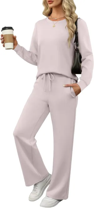 ANRABESS Women's 2 Piece Lounge Sets Casual Travel Outfits Wide Leg Tracksuit Sweatsuits Matching Set 2025 Fall Clothes