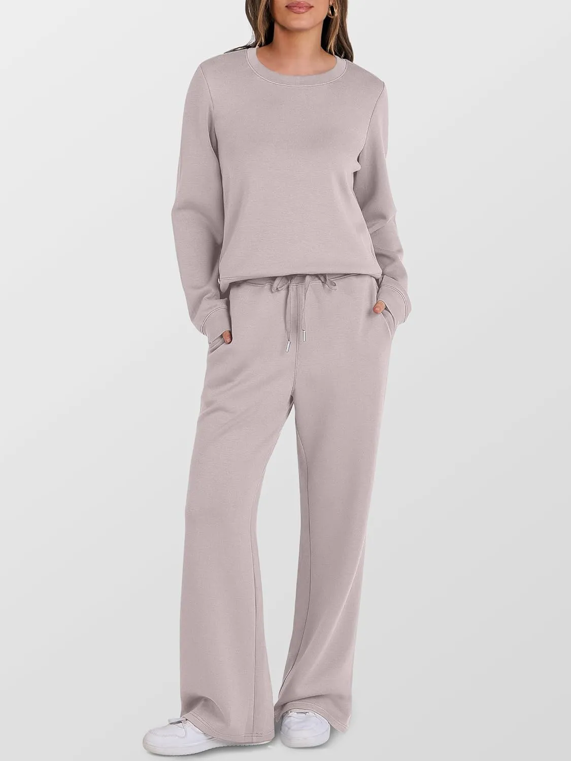 ANRABESS Women's 2 Piece Lounge Sets Casual Travel Outfits Wide Leg Tracksuit Sweatsuits Matching Set 2025 Fall Clothes