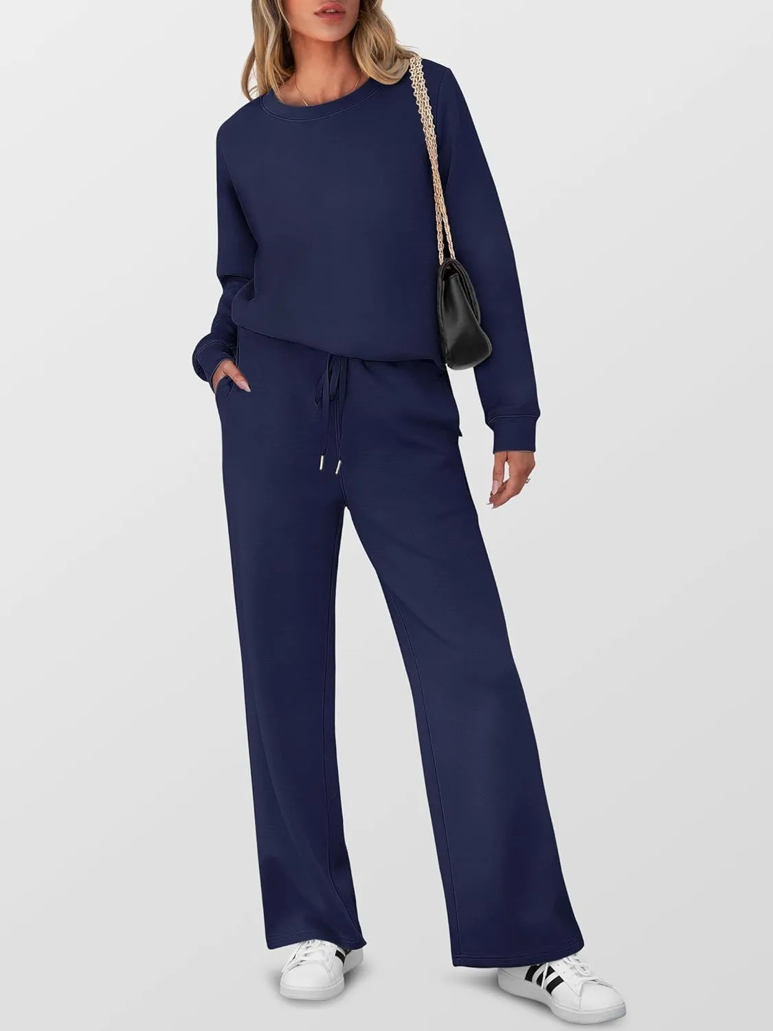ANRABESS Women's 2 Piece Lounge Sets Casual Travel Outfits Wide Leg Tracksuit Sweatsuits Matching Set 2025 Fall Clothes