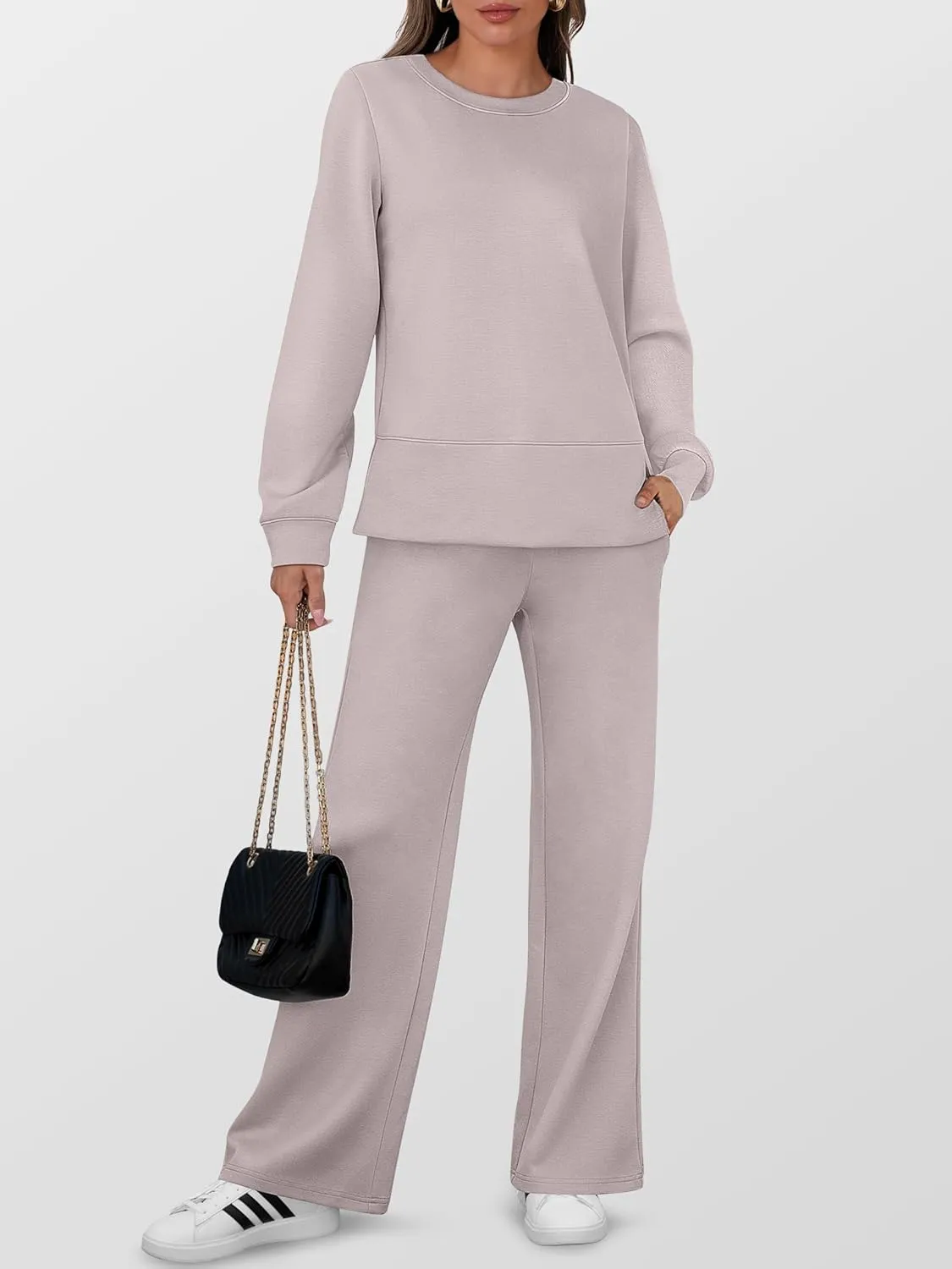 ANRABESS Women's 2 Piece Lounge Sets Casual Travel Outfits Wide Leg Tracksuit Sweatsuits Matching Set 2025 Fall Clothes