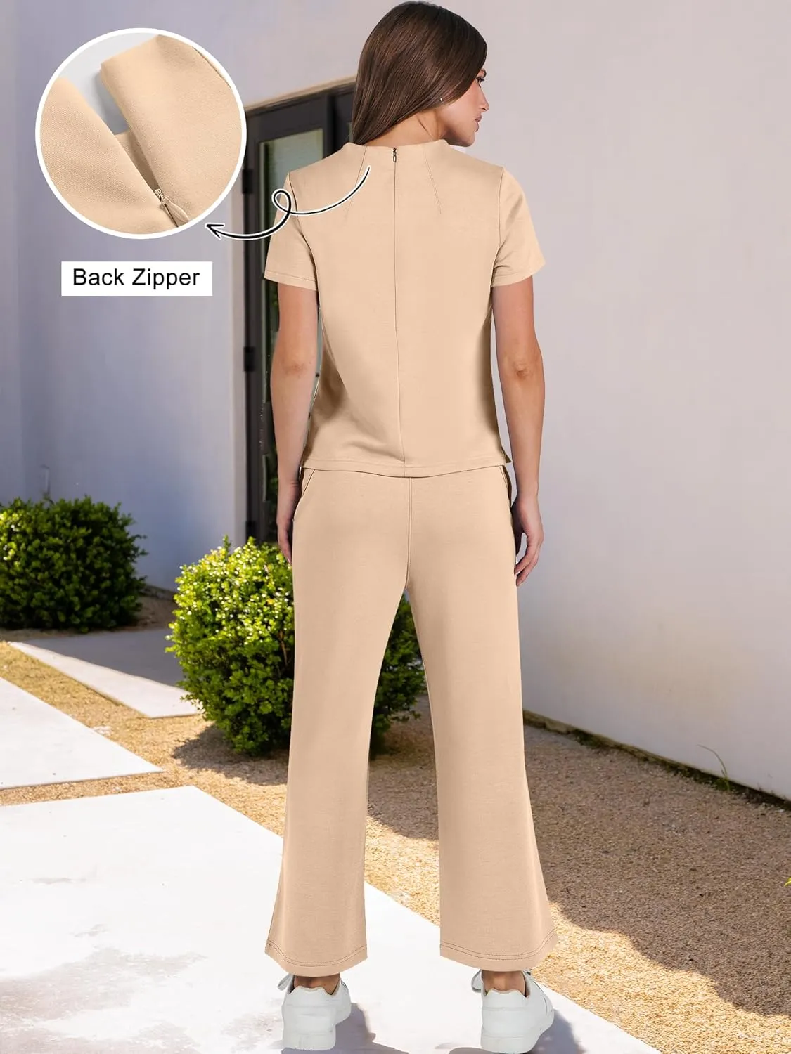 ANRABESS Women's 2 Piece Outfits Lounge Sets 2025 Summer Sweatsuits Short Sleeve Wide Leg Pants Sweat Set Tracksuits Clothes