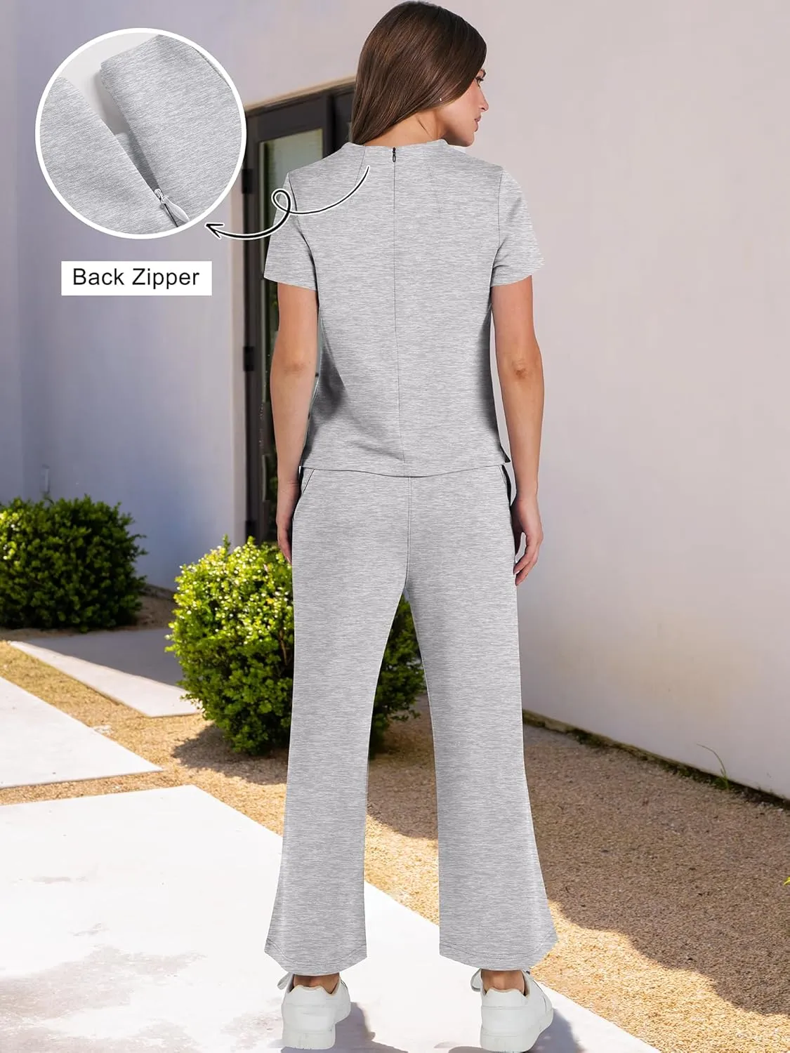 ANRABESS Women's 2 Piece Outfits Lounge Sets 2025 Summer Sweatsuits Short Sleeve Wide Leg Pants Sweat Set Tracksuits Clothes