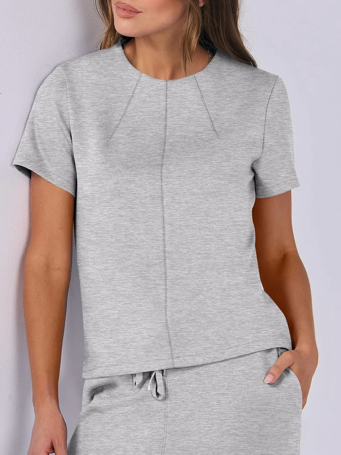 ANRABESS Women's 2 Piece Outfits Lounge Sets 2025 Summer Sweatsuits Short Sleeve Wide Leg Pants Sweat Set Tracksuits Clothes