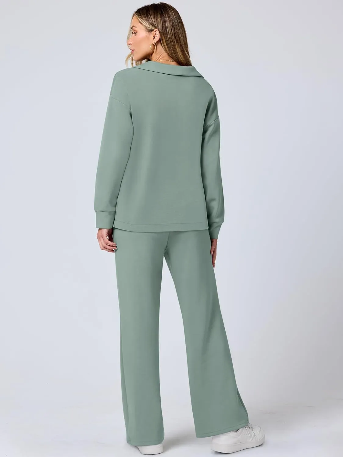 ANRABESS Women's 2 Piece Outfits Lounge Sets Casual Long Sleeve Sweatsuits Polo Top Wide Leg Pants Spring Sweat Matching Sets