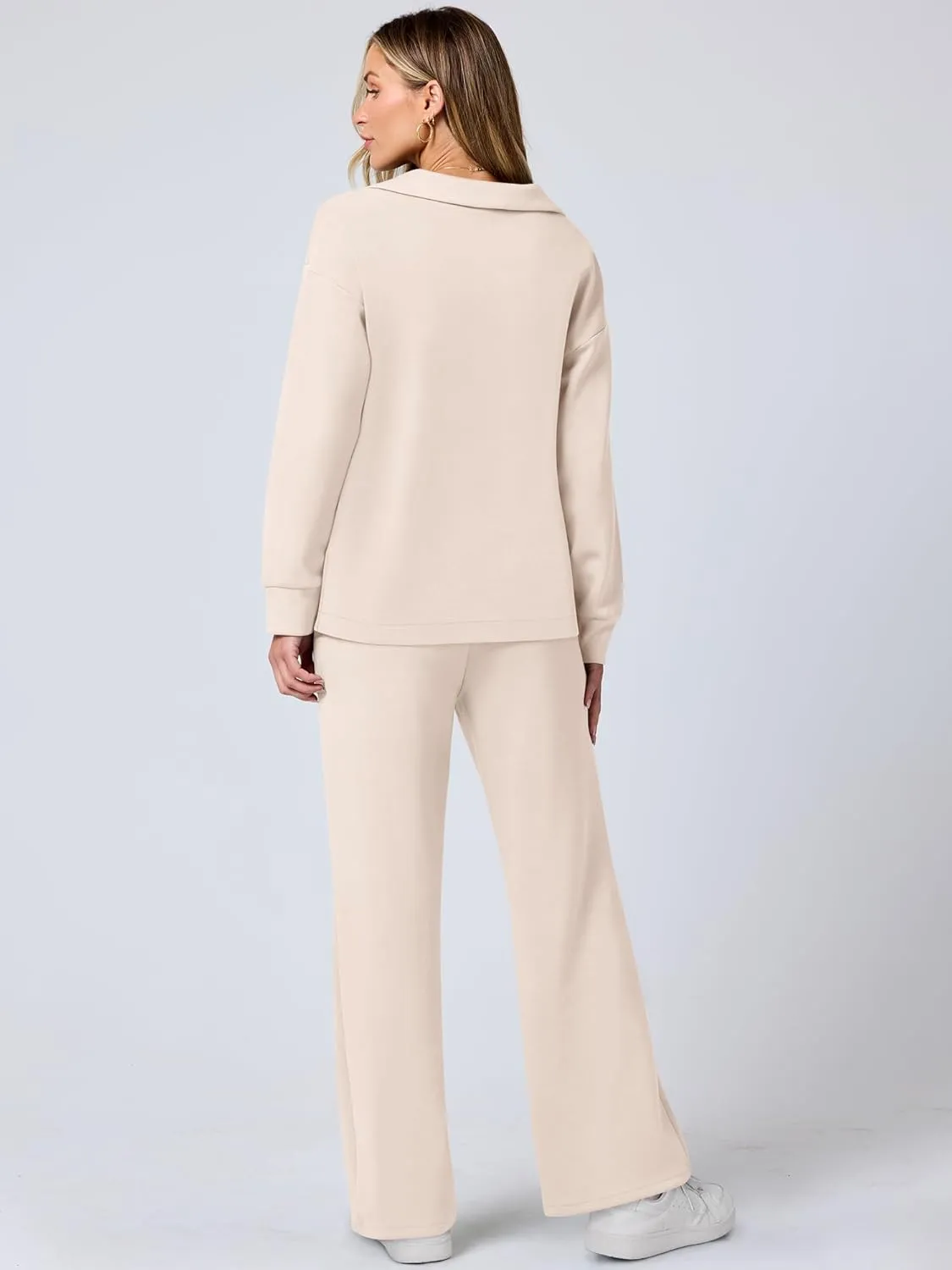ANRABESS Women's 2 Piece Outfits Lounge Sets Casual Long Sleeve Sweatsuits Polo Top Wide Leg Pants Spring Sweat Matching Sets
