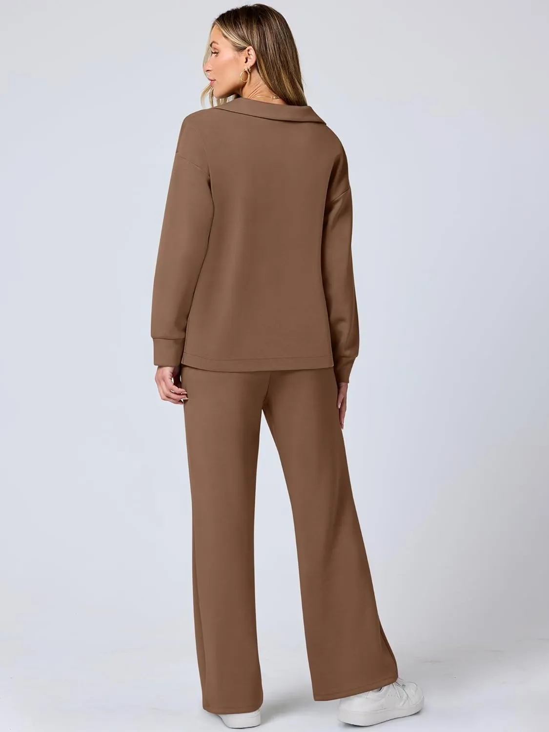 ANRABESS Women's 2 Piece Outfits Lounge Sets Casual Long Sleeve Sweatsuits Polo Top Wide Leg Pants Spring Sweat Matching Sets
