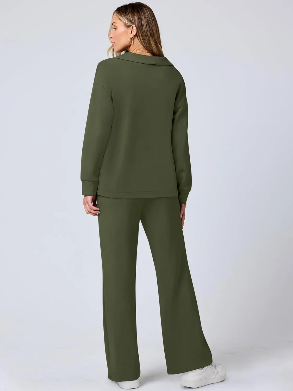 ANRABESS Women's 2 Piece Outfits Lounge Sets Casual Long Sleeve Sweatsuits Polo Top Wide Leg Pants Spring Sweat Matching Sets