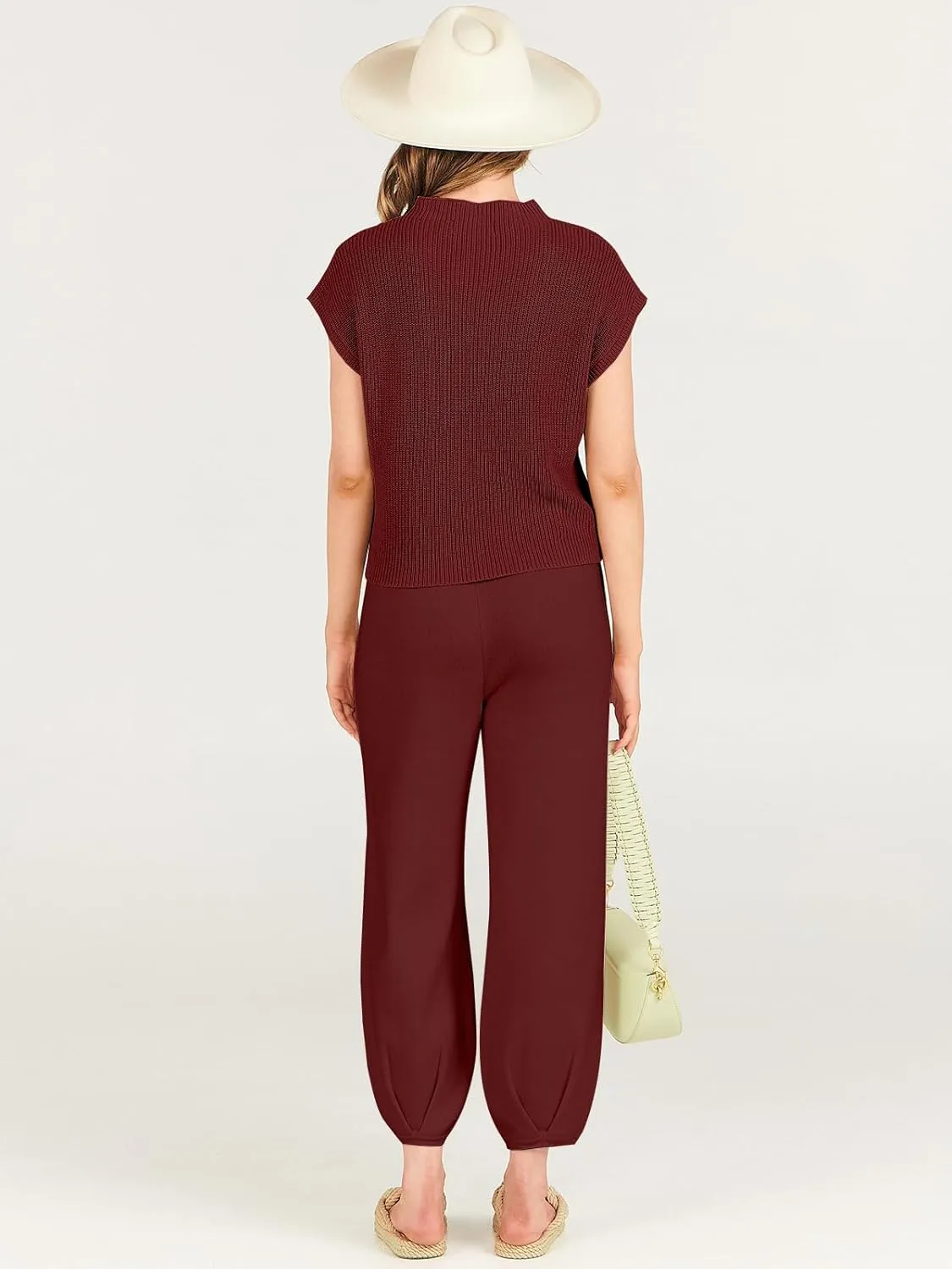 ANRABESS Women's Two Piece Outfits Knit Sweater Vest Crop Top Pants Lounge Matching Tracksuit Sweatsuit Travel Clothes Sets
