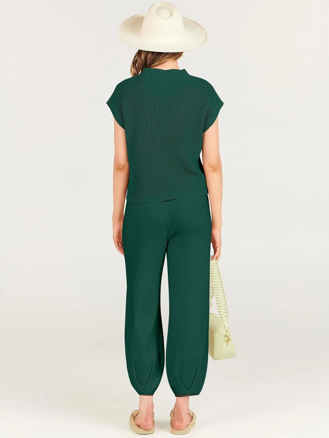 ANRABESS Women's Two Piece Outfits Knit Sweater Vest Crop Top Pants Lounge Matching Tracksuit Sweatsuit Travel Clothes Sets