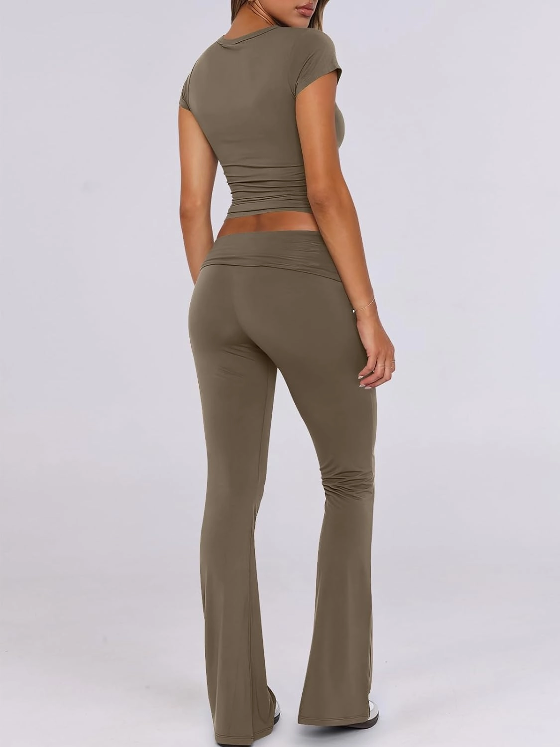 ANRABESS Lounge Sets for Women 2 Piece Foldover Yoga Flare Leggings Pants Crop Tops Casual Y2K Outfits Matching Tracksuit Set