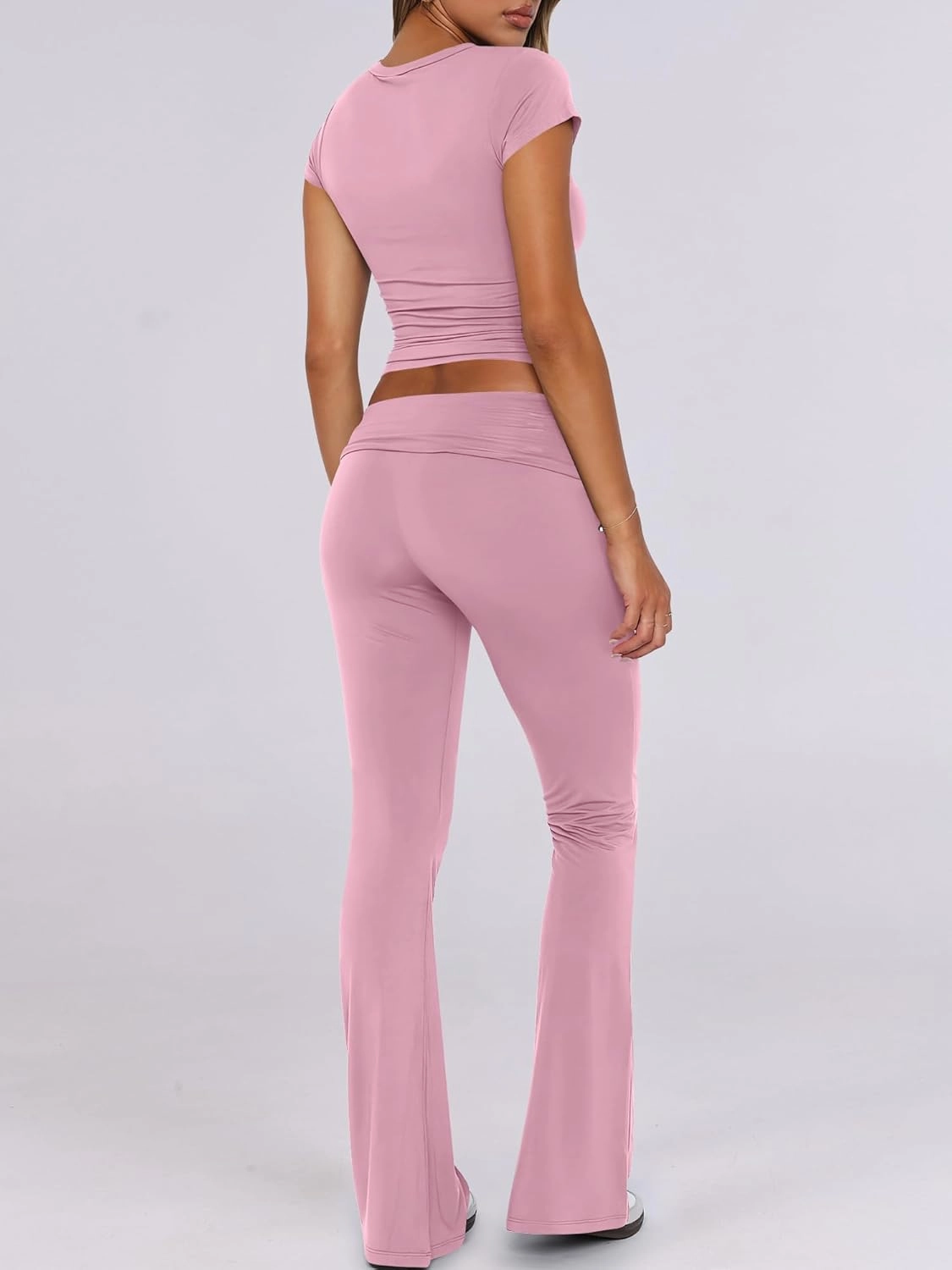 ANRABESS Lounge Sets for Women 2 Piece Foldover Yoga Flare Leggings Pants Crop Tops Casual Y2K Outfits Matching Tracksuit Set