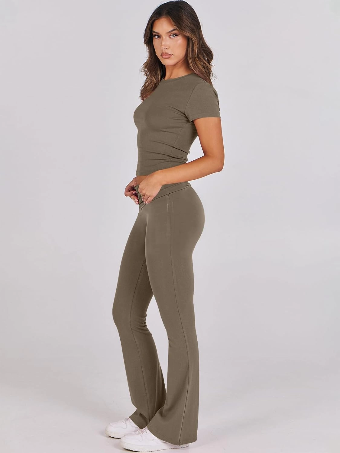 ANRABESS Lounge Sets for Women 2 Piece Foldover Yoga Flare Leggings Pants Crop Tops Casual Y2K Outfits Matching Tracksuit Set