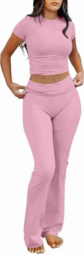 ANRABESS Lounge Sets for Women 2 Piece Foldover Yoga Flare Leggings Pants Crop Tops Casual Y2K Outfits Matching Tracksuit Set
