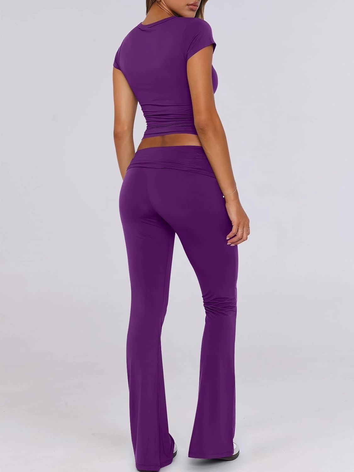ANRABESS Lounge Sets for Women 2 Piece Foldover Yoga Flare Leggings Pants Crop Tops Casual Y2K Outfits Matching Tracksuit Set