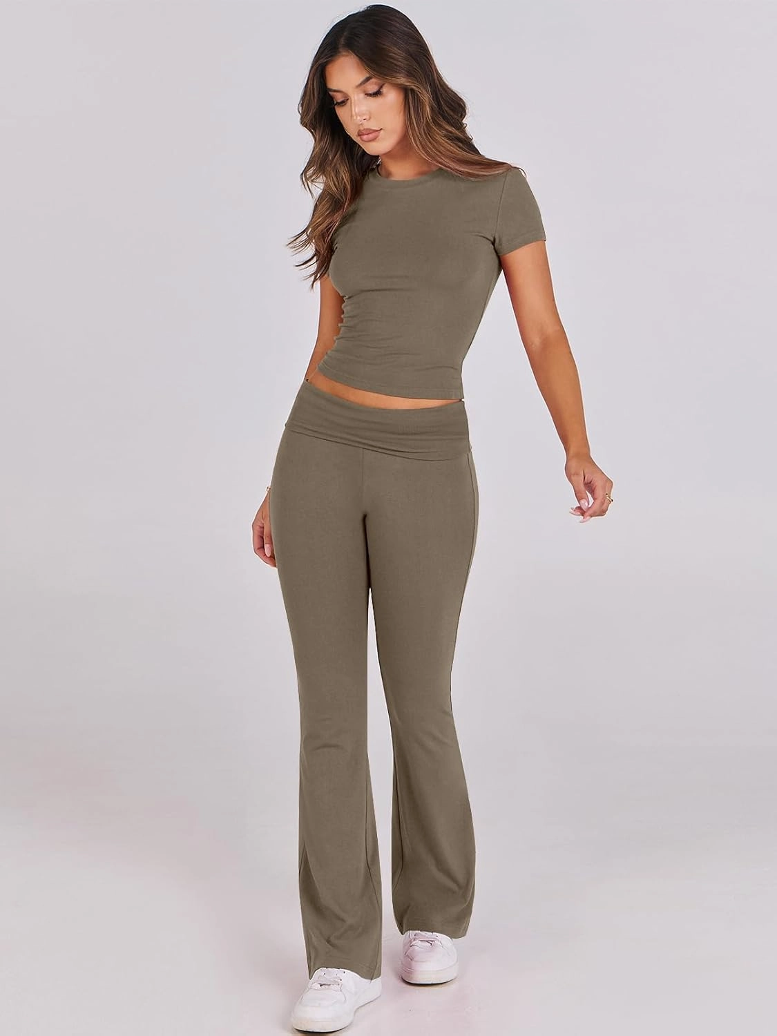 ANRABESS Lounge Sets for Women 2 Piece Foldover Yoga Flare Leggings Pants Crop Tops Casual Y2K Outfits Matching Tracksuit Set