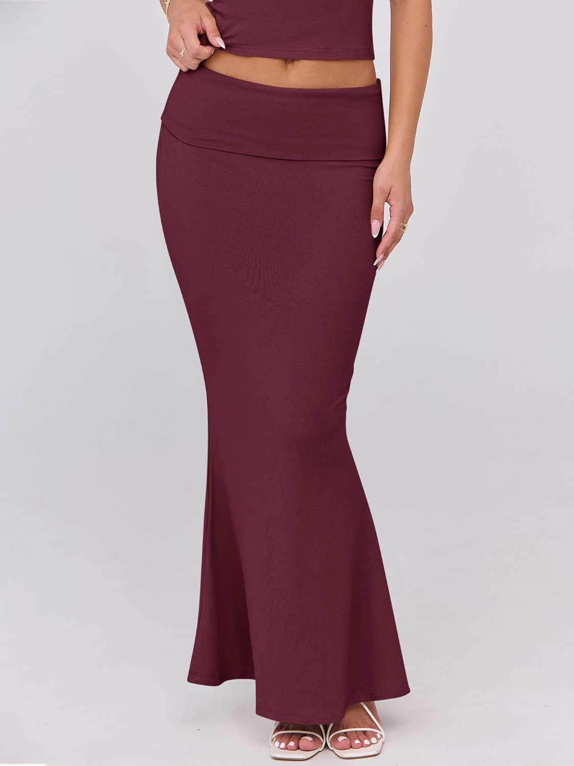 ANRABESS Skirt Sets for Women 2 Piece Outfits 2025 Summer Crop Top Fold Over Maxi Skirt Set Going Out Dress Casual Trendy