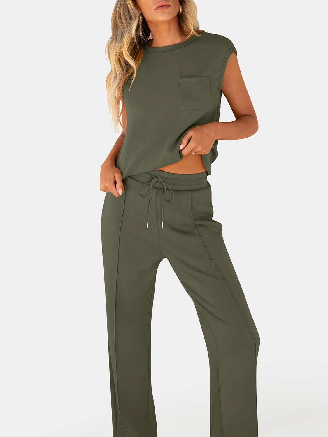 ANRABESS Two Piece Sets for Women Summer Sleeveless Sweatsuits Wide Leg Casual Lounge Set Matching Vacation Travel Outfits