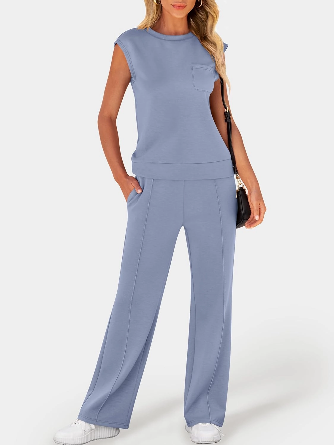 ANRABESS Two Piece Sets for Women Summer Sleeveless Sweatsuits Wide Leg Casual Lounge Set Matching Vacation Travel Outfits