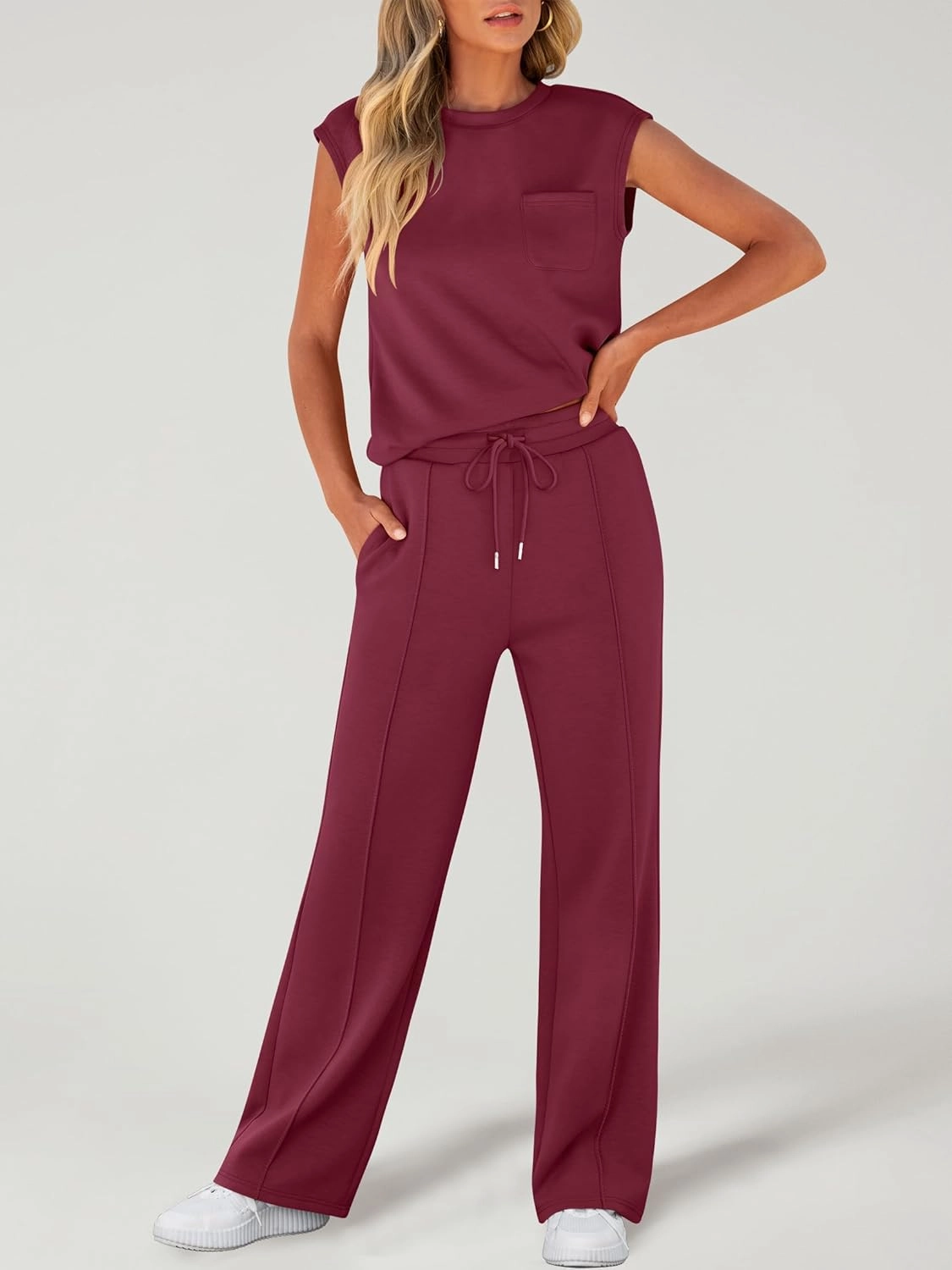 ANRABESS Two Piece Sets for Women Summer Sleeveless Sweatsuits Wide Leg Casual Lounge Set Matching Vacation Travel Outfits