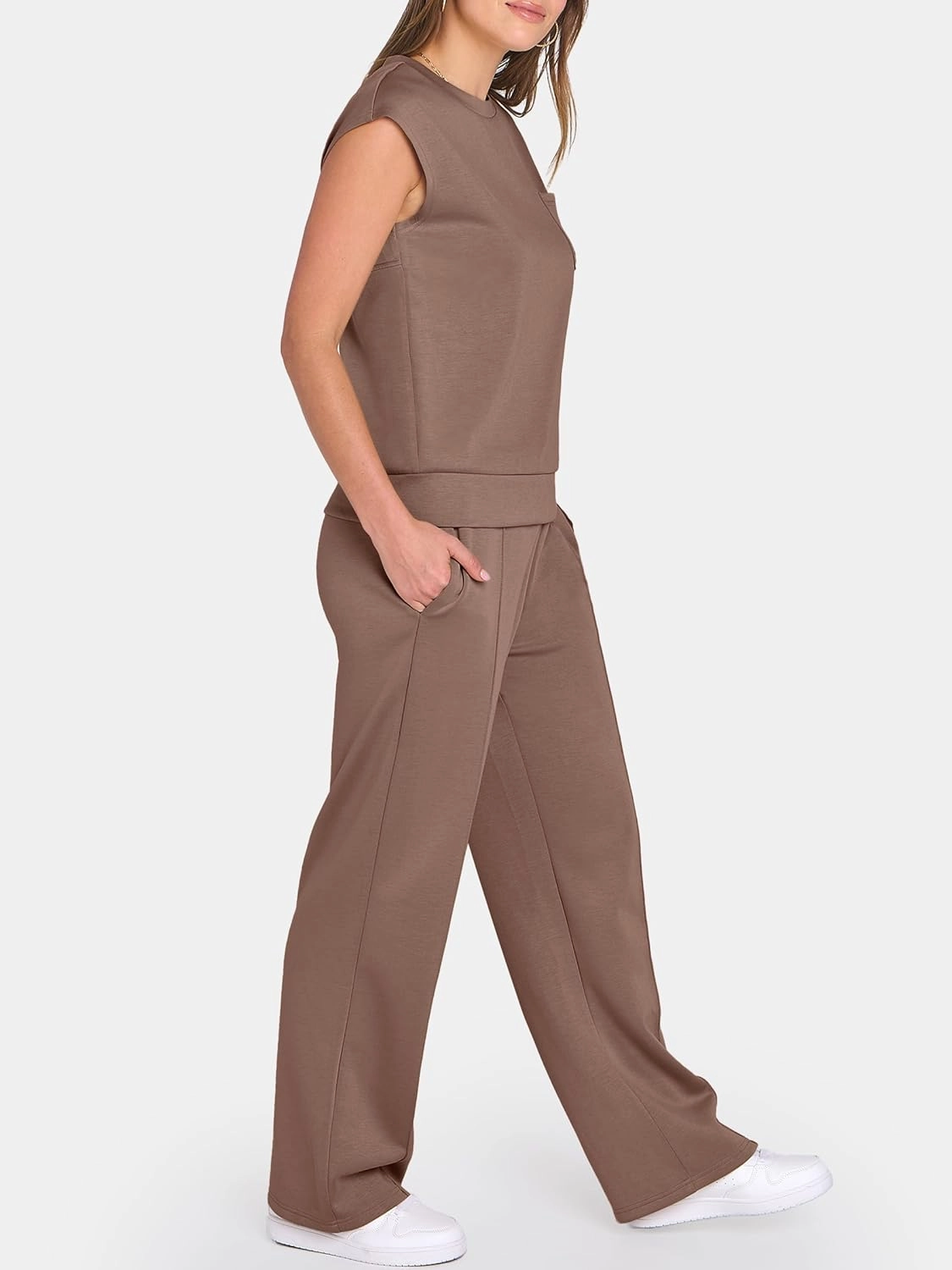 ANRABESS Two Piece Sets for Women Summer Sleeveless Sweatsuits Wide Leg Casual Lounge Set Matching Vacation Travel Outfits