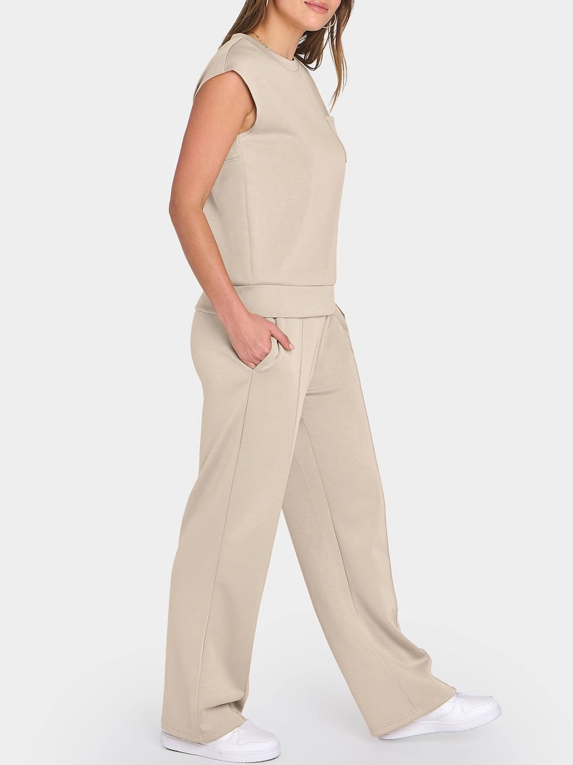 ANRABESS Two Piece Sets for Women Summer Sleeveless Sweatsuits Wide Leg Casual Lounge Set Matching Vacation Travel Outfits