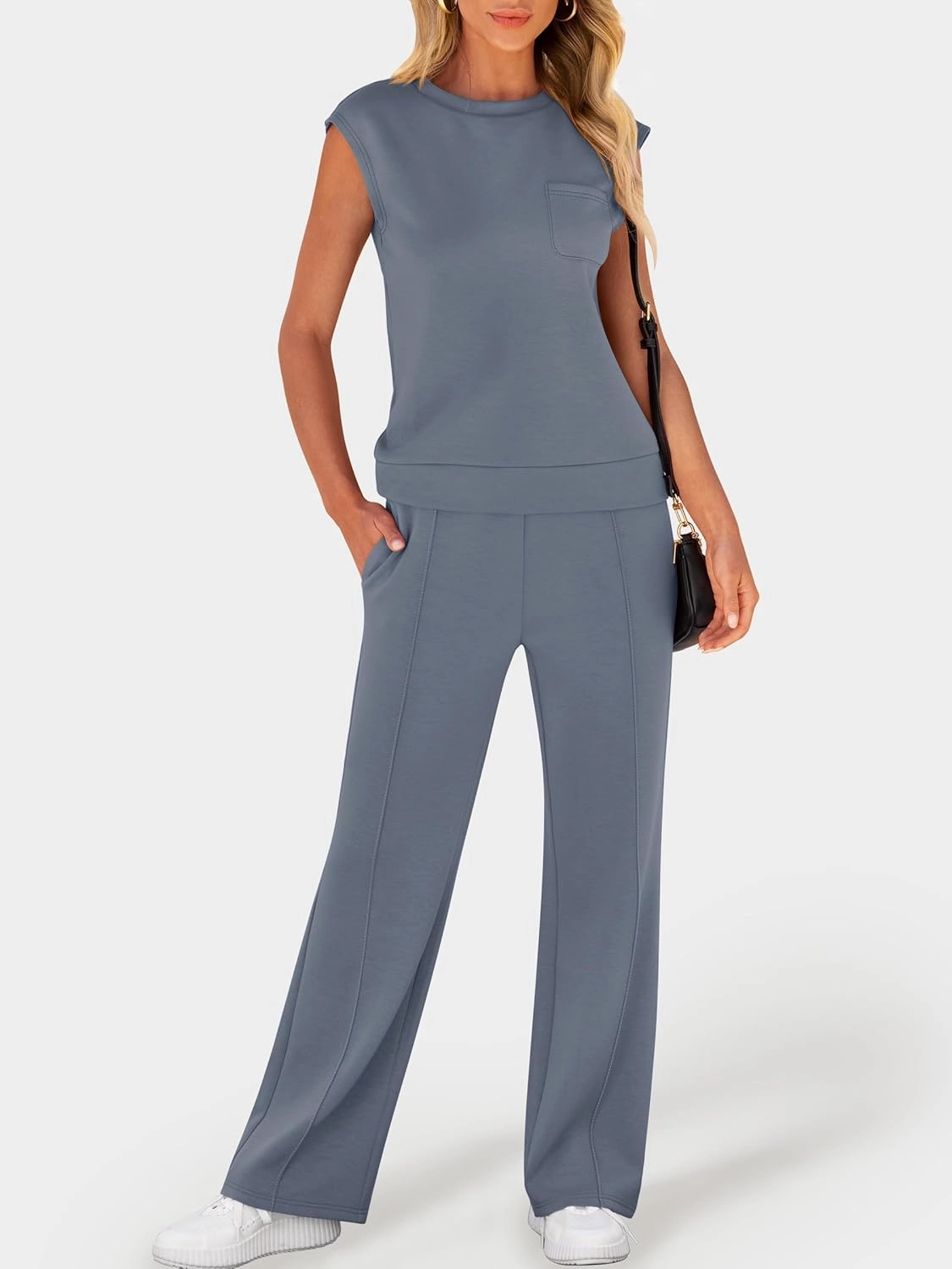 ANRABESS Two Piece Sets for Women Summer Sleeveless Sweatsuits Wide Leg Casual Lounge Set Matching Vacation Travel Outfits