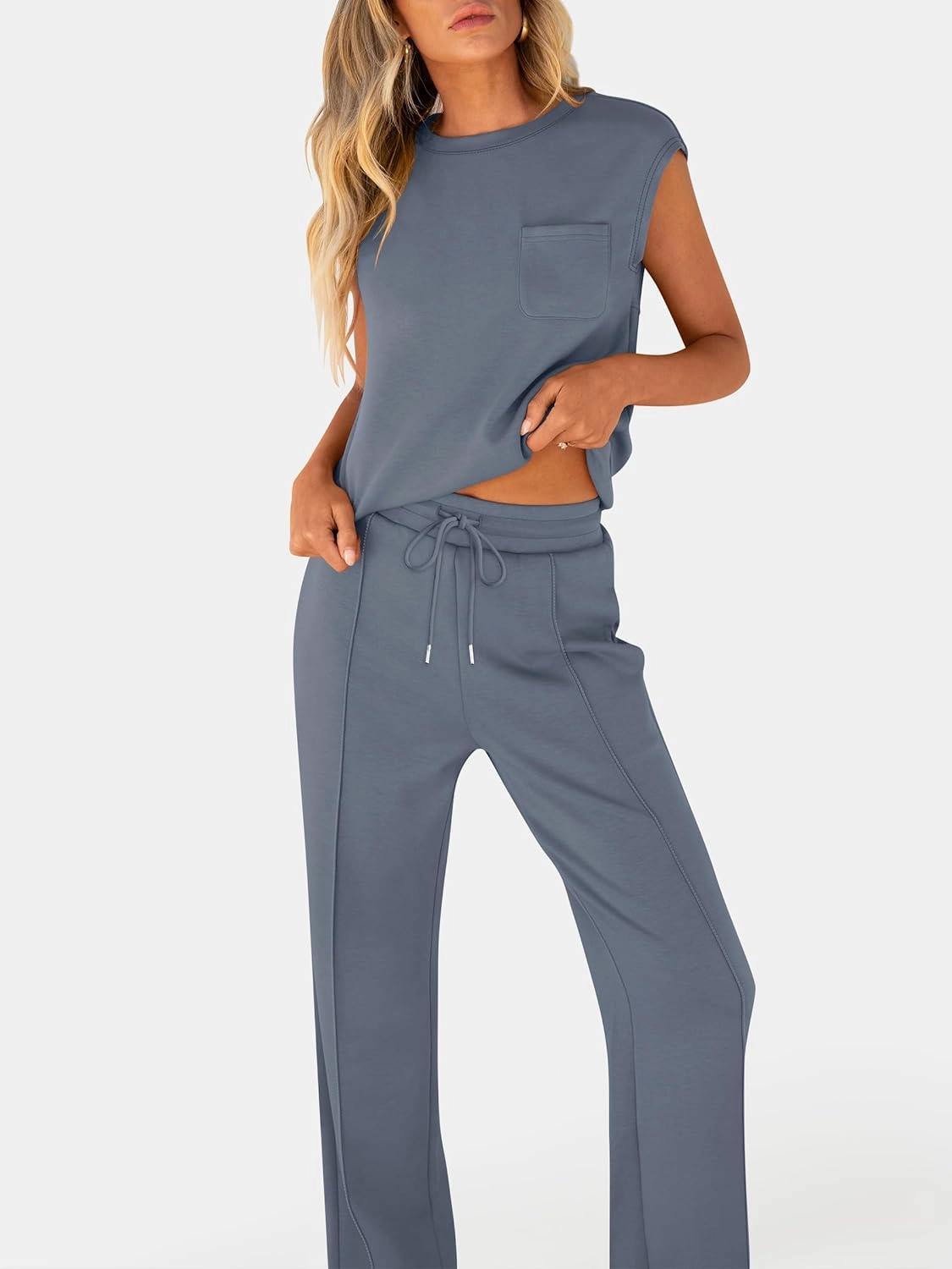 ANRABESS Two Piece Sets for Women Summer Sleeveless Sweatsuits Wide Leg Casual Lounge Set Matching Vacation Travel Outfits