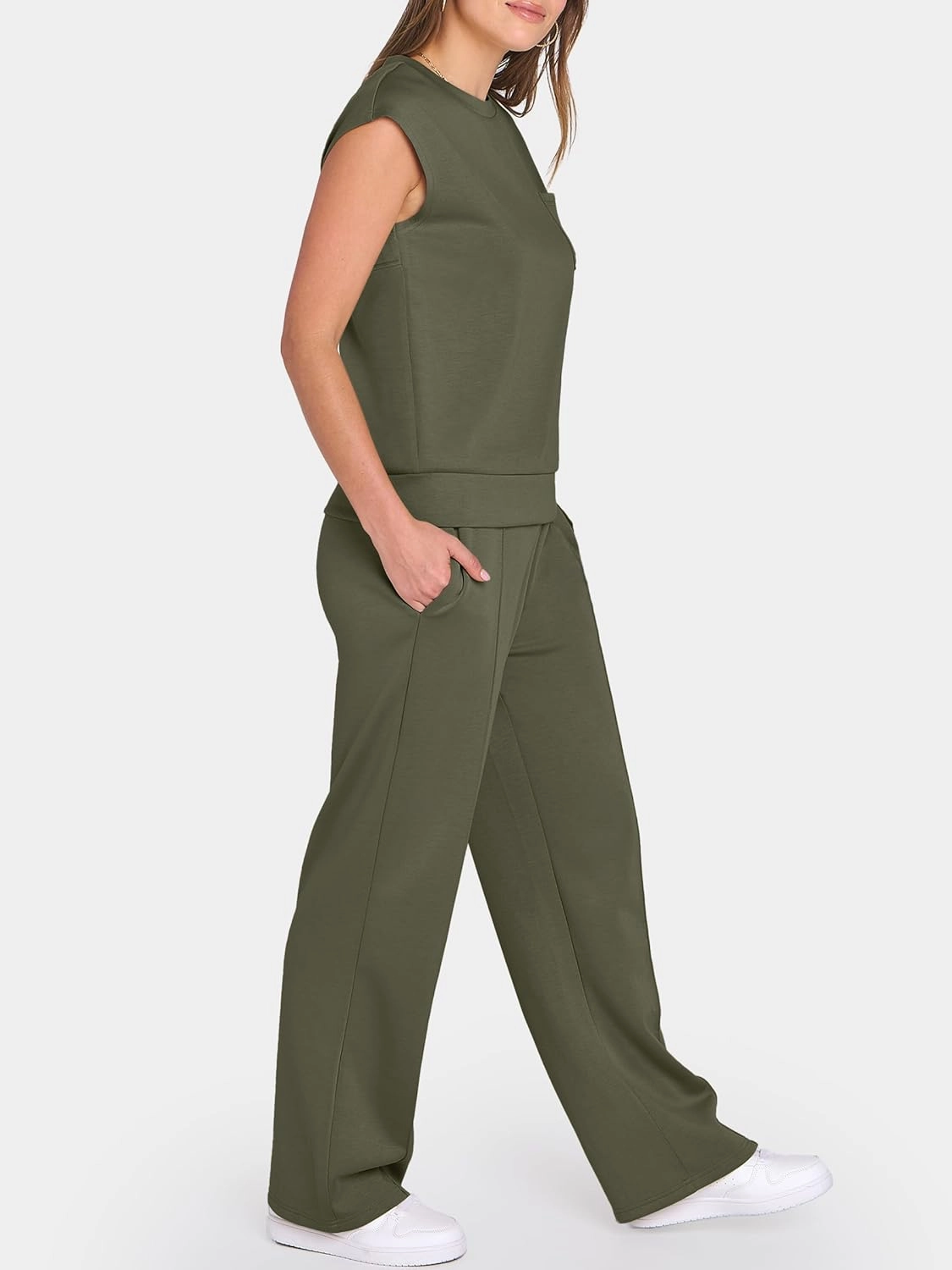 ANRABESS Two Piece Sets for Women Summer Sleeveless Sweatsuits Wide Leg Casual Lounge Set Matching Vacation Travel Outfits