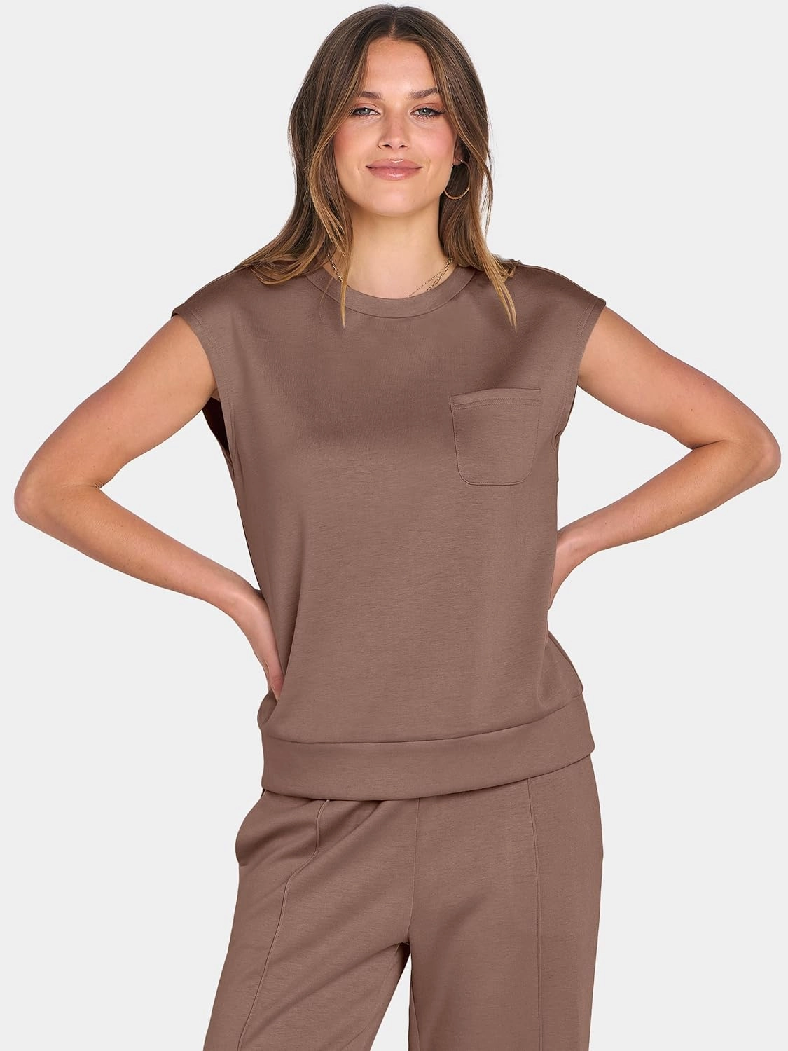 ANRABESS Two Piece Sets for Women Summer Sleeveless Sweatsuits Wide Leg Casual Lounge Set Matching Vacation Travel Outfits